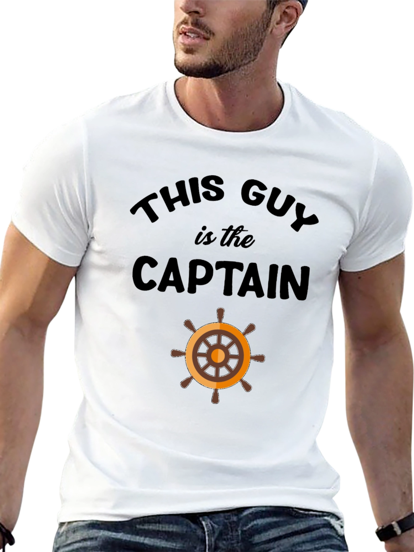 Black This Guy is the Captain T-Shirt view 13