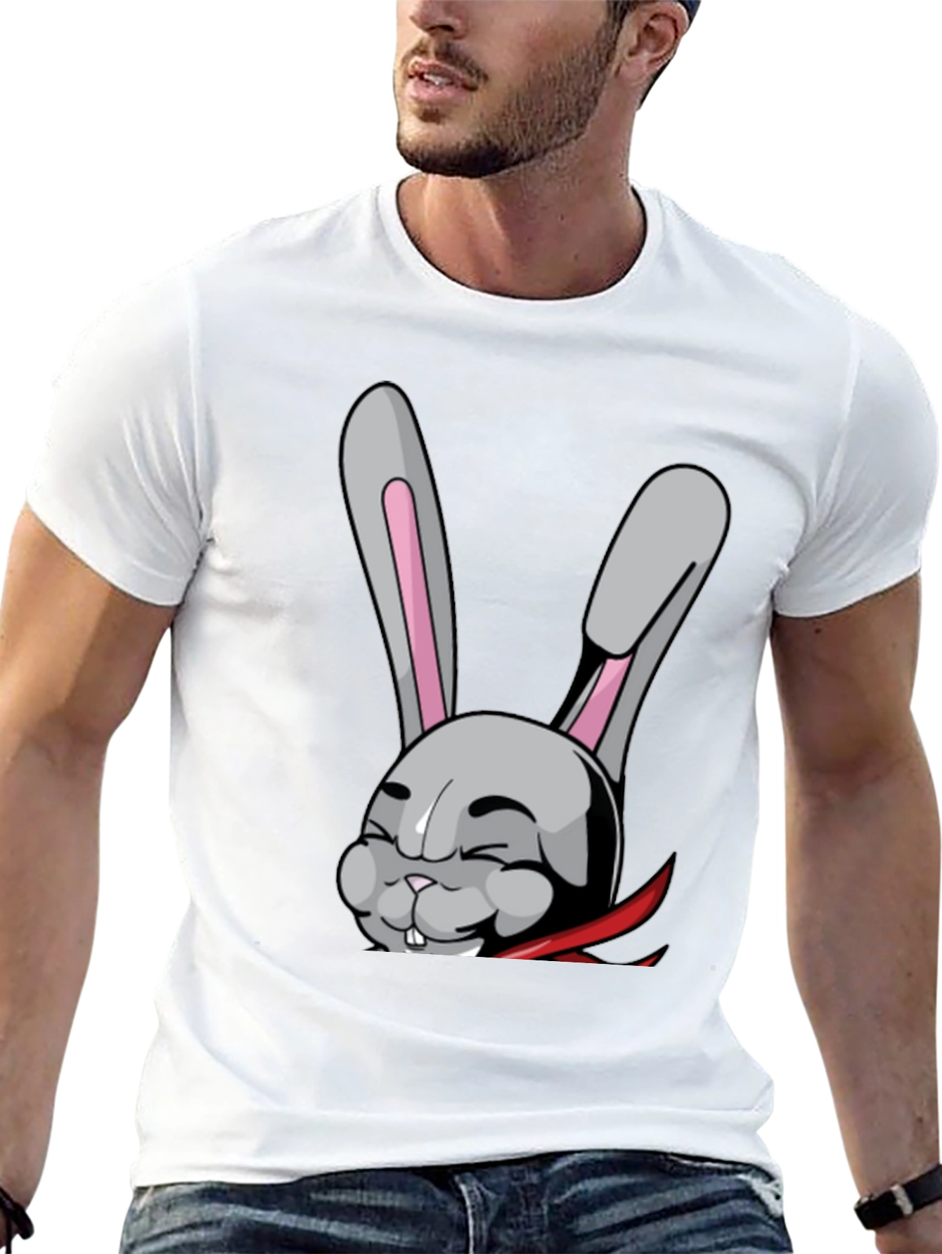 Black Black T-Shirt with Funny Cartoon Rabbit Design view 13