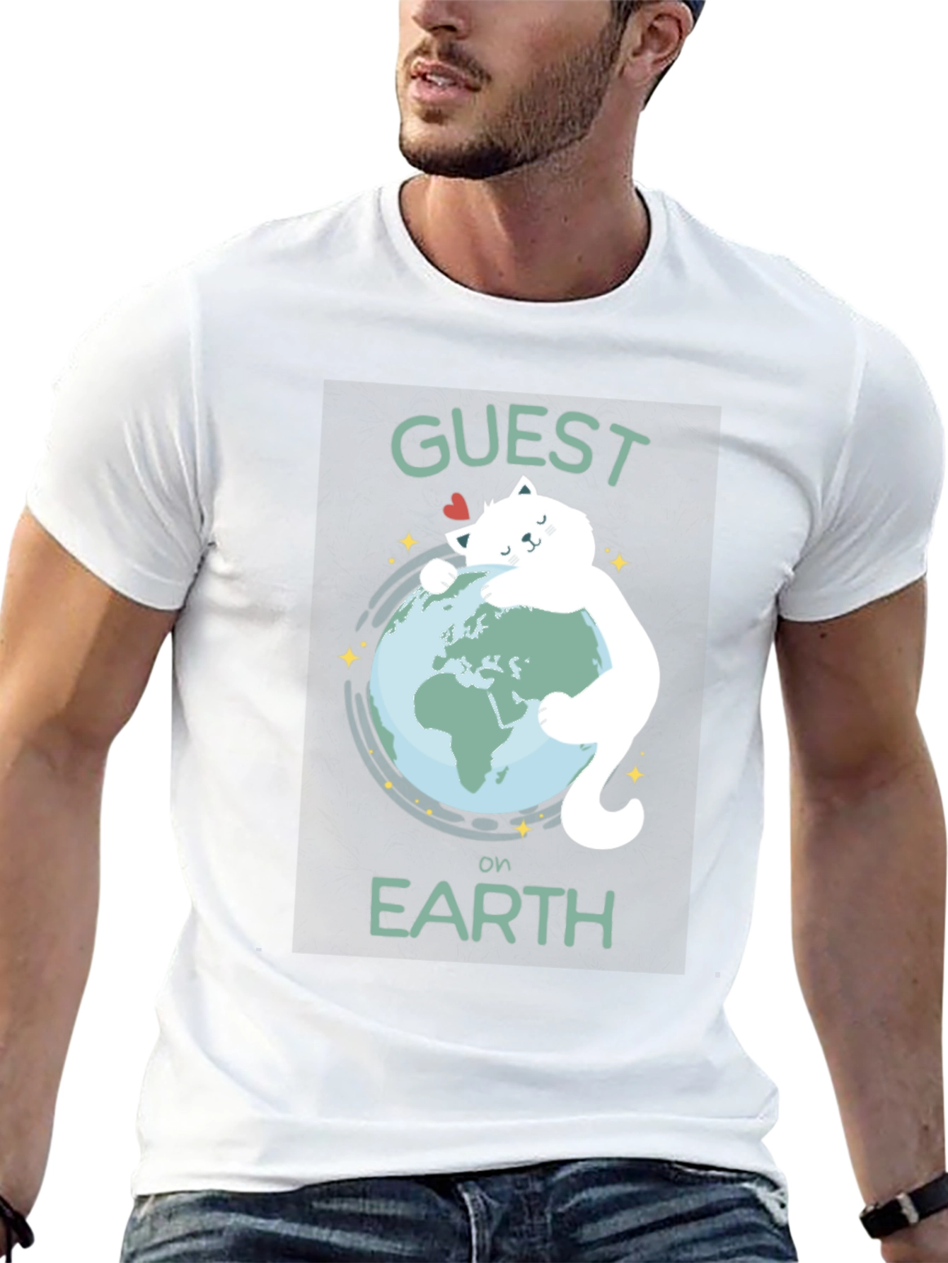Guest on Earth T-Shirt - Cat Hugging Globe Tee - 13