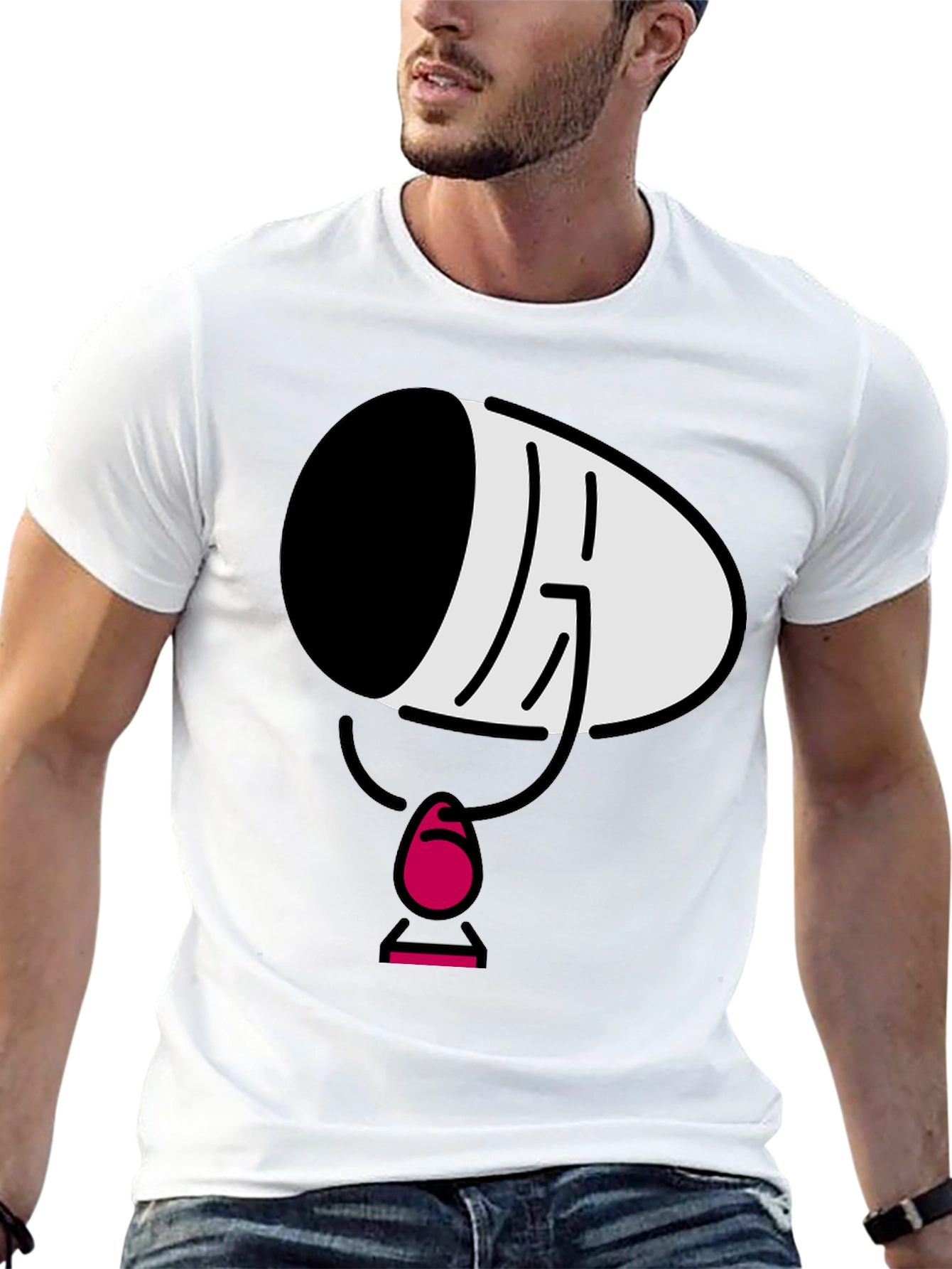 Black Men's Black Cartoon Face T-Shirt view 13