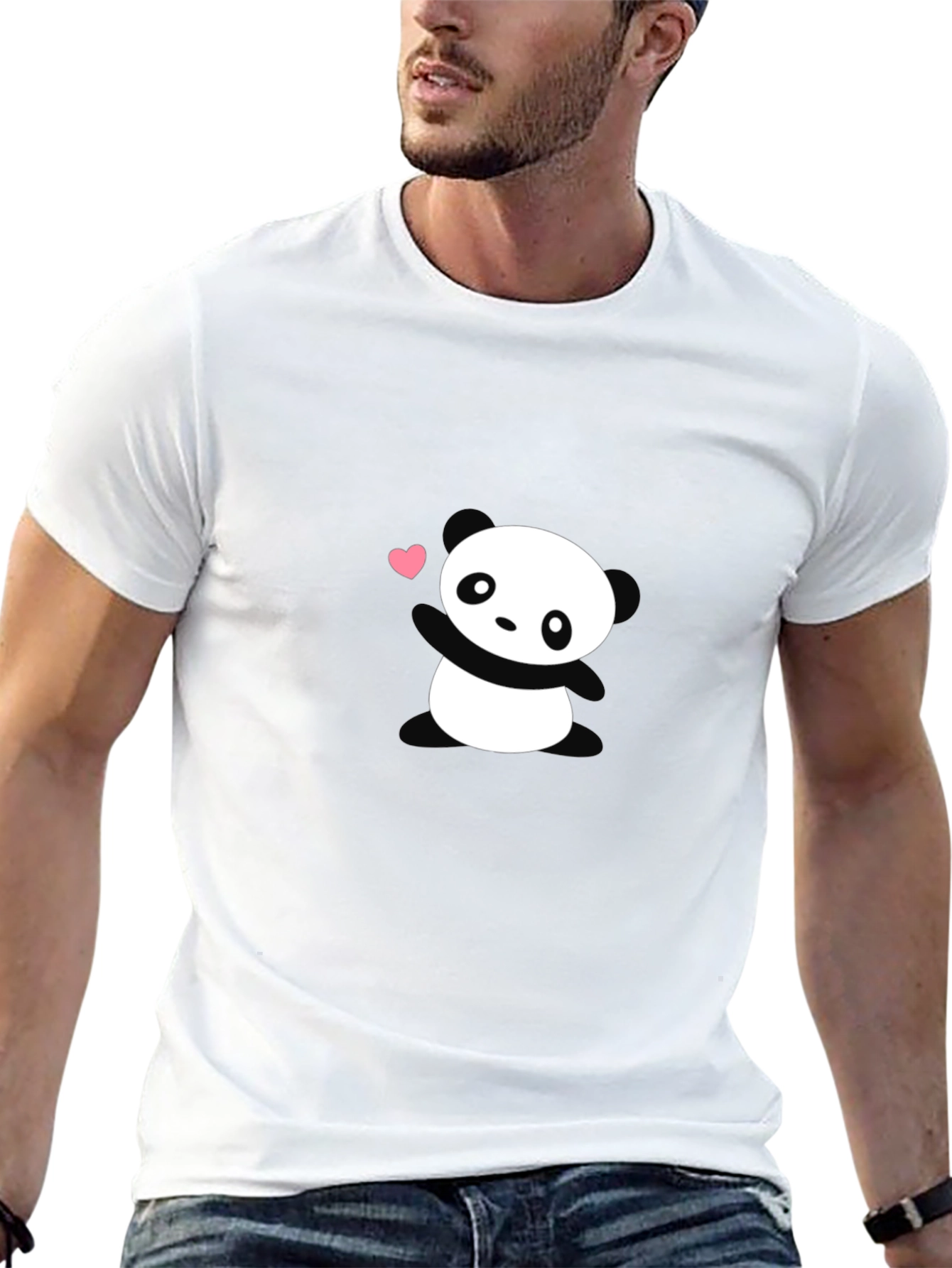 Black Cute Panda Heart Graphic Black T-Shirt view 13