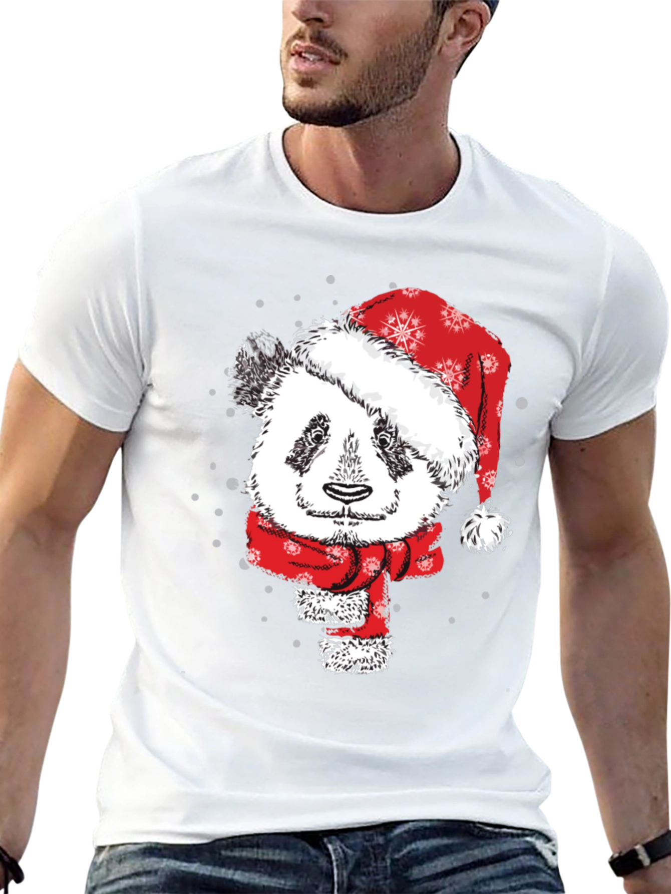 Black Festive Panda Christmas T-Shirt view 13
