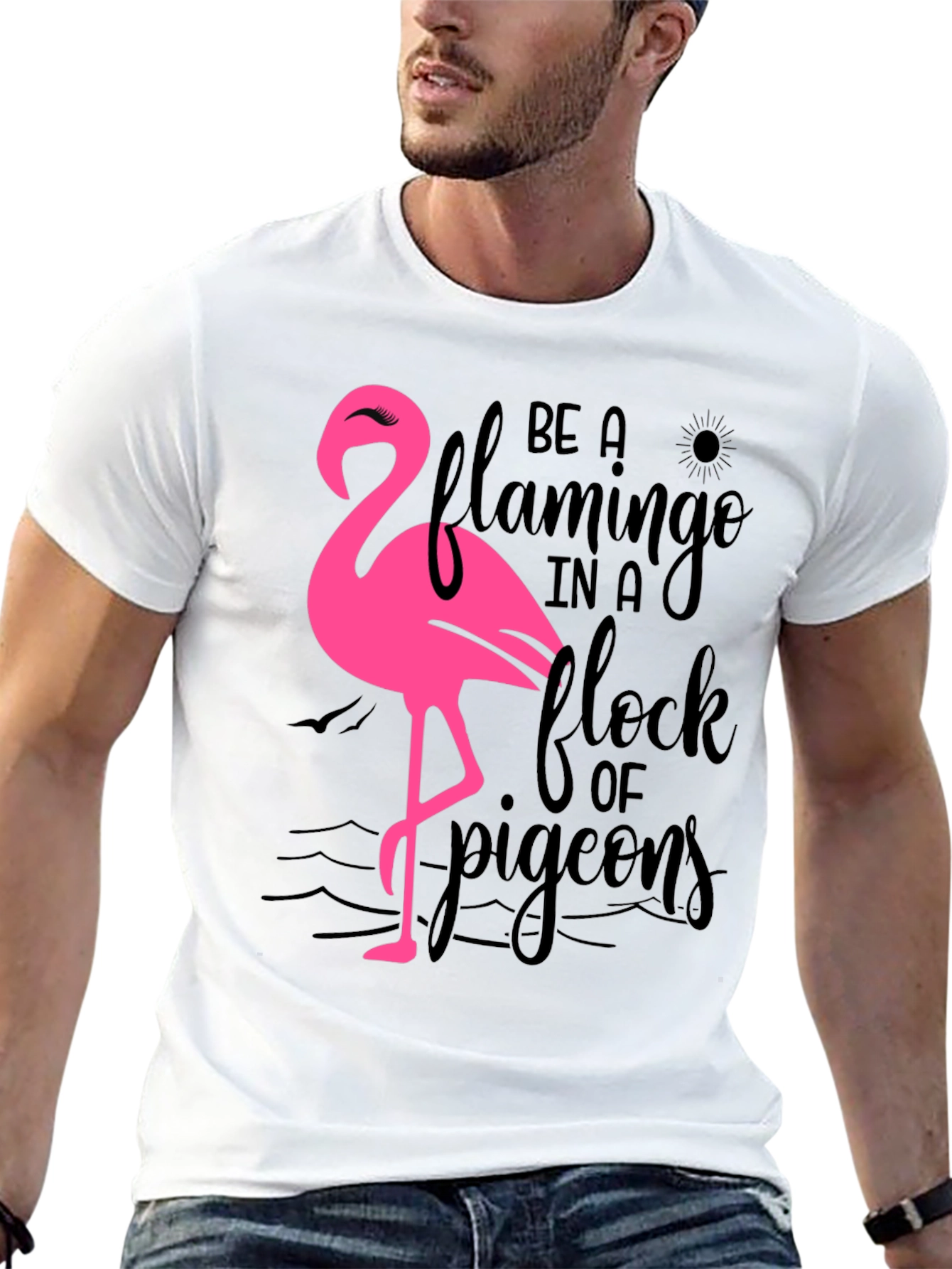 Black Be a Flamingo T-Shirt, Black Cotton Tee view 13