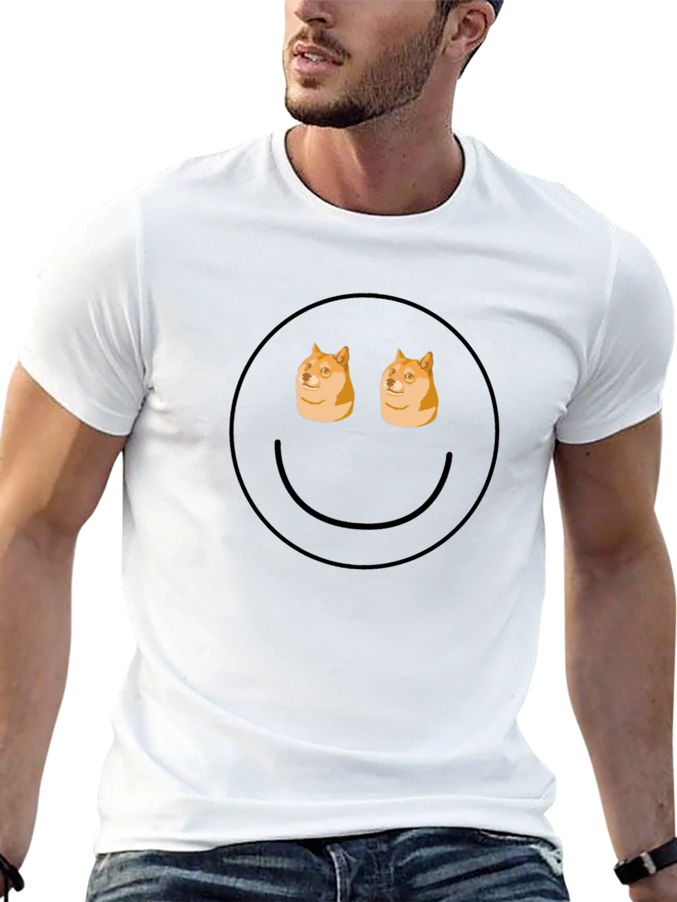 Black Doge Eyes Smiley Face Black T-Shirt view 13