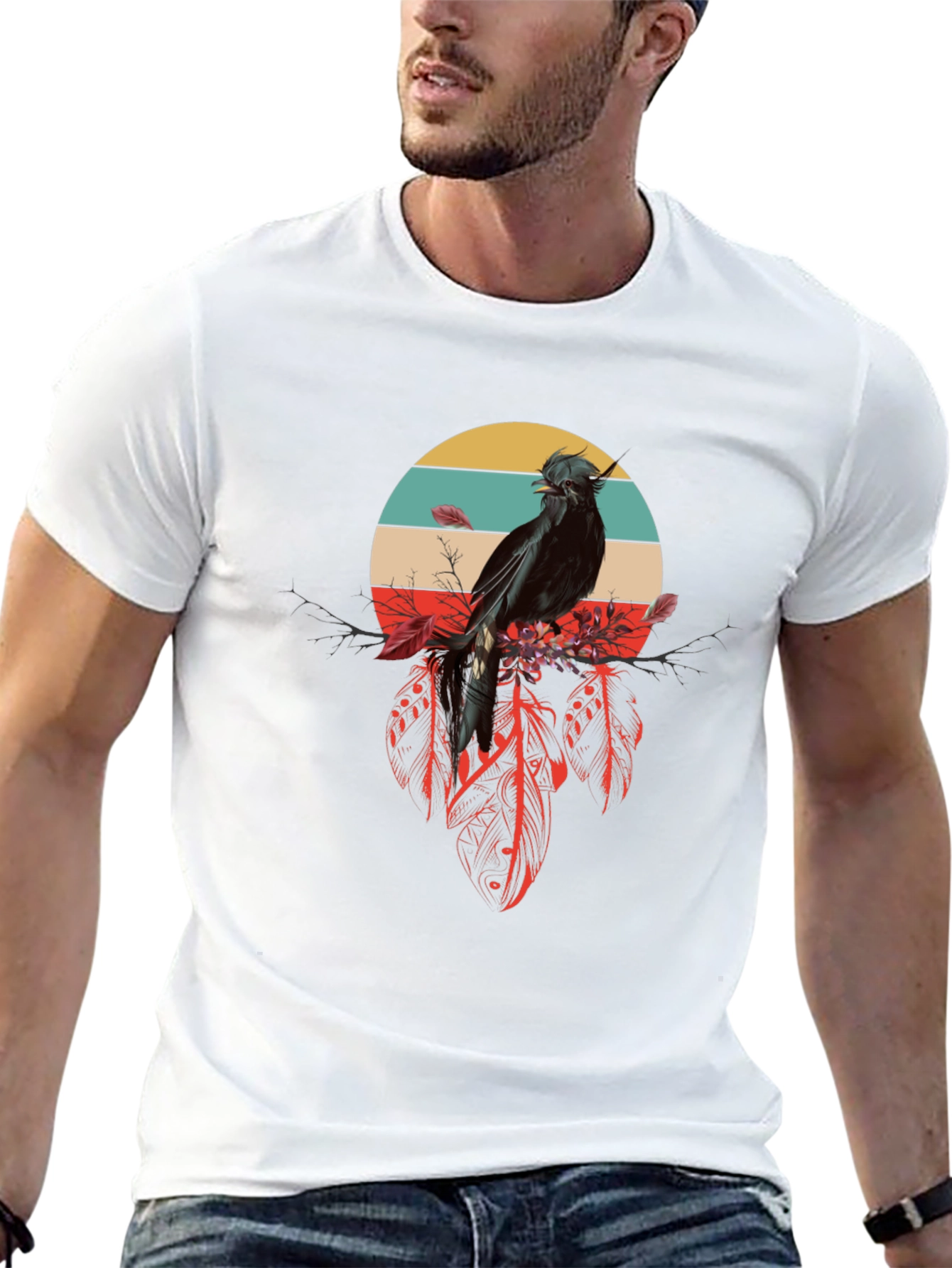 Black Raven Feather Dream T-Shirt - Retro Bird Design view 13