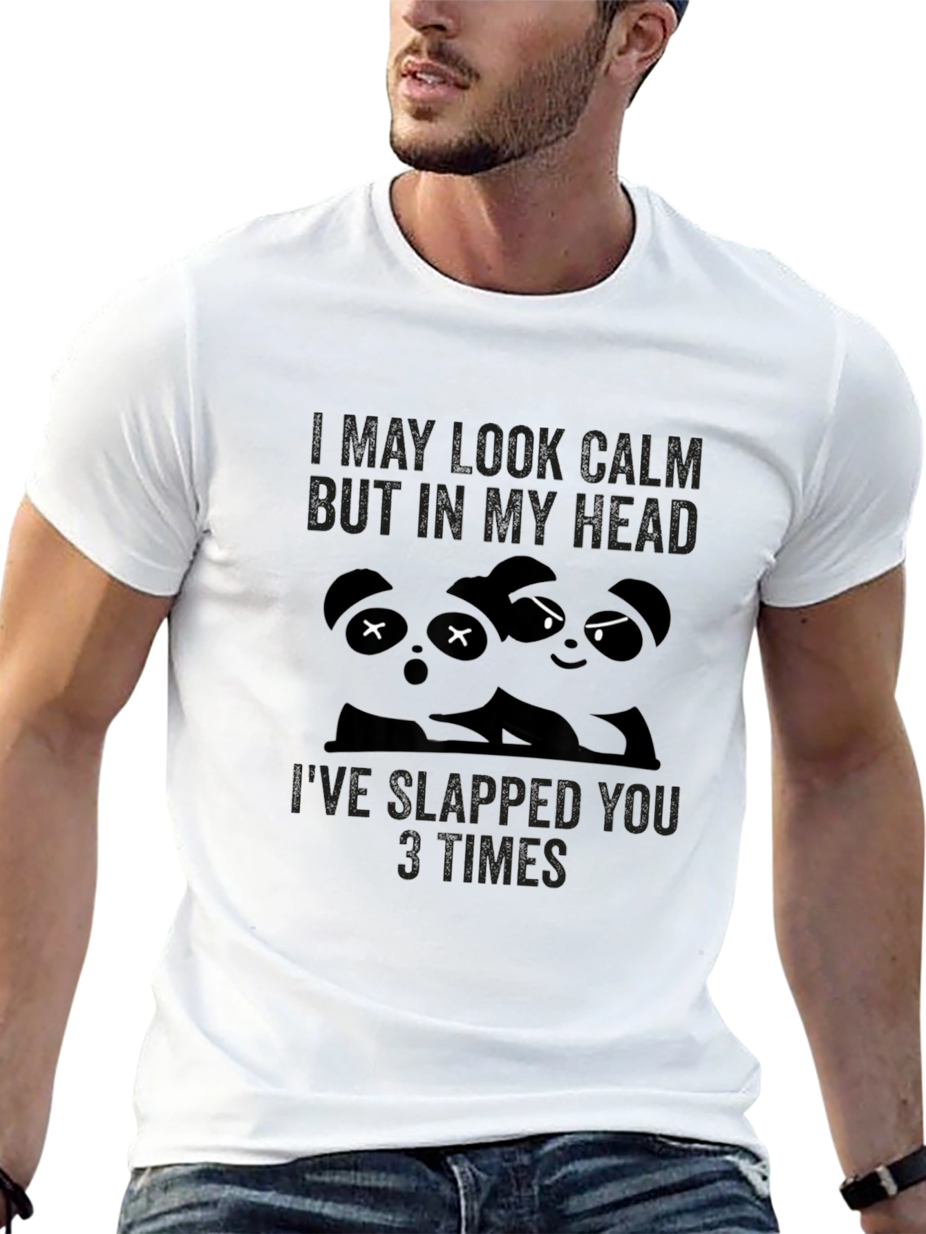 Black Funny Panda T-Shirt: I May Look Calm view 13