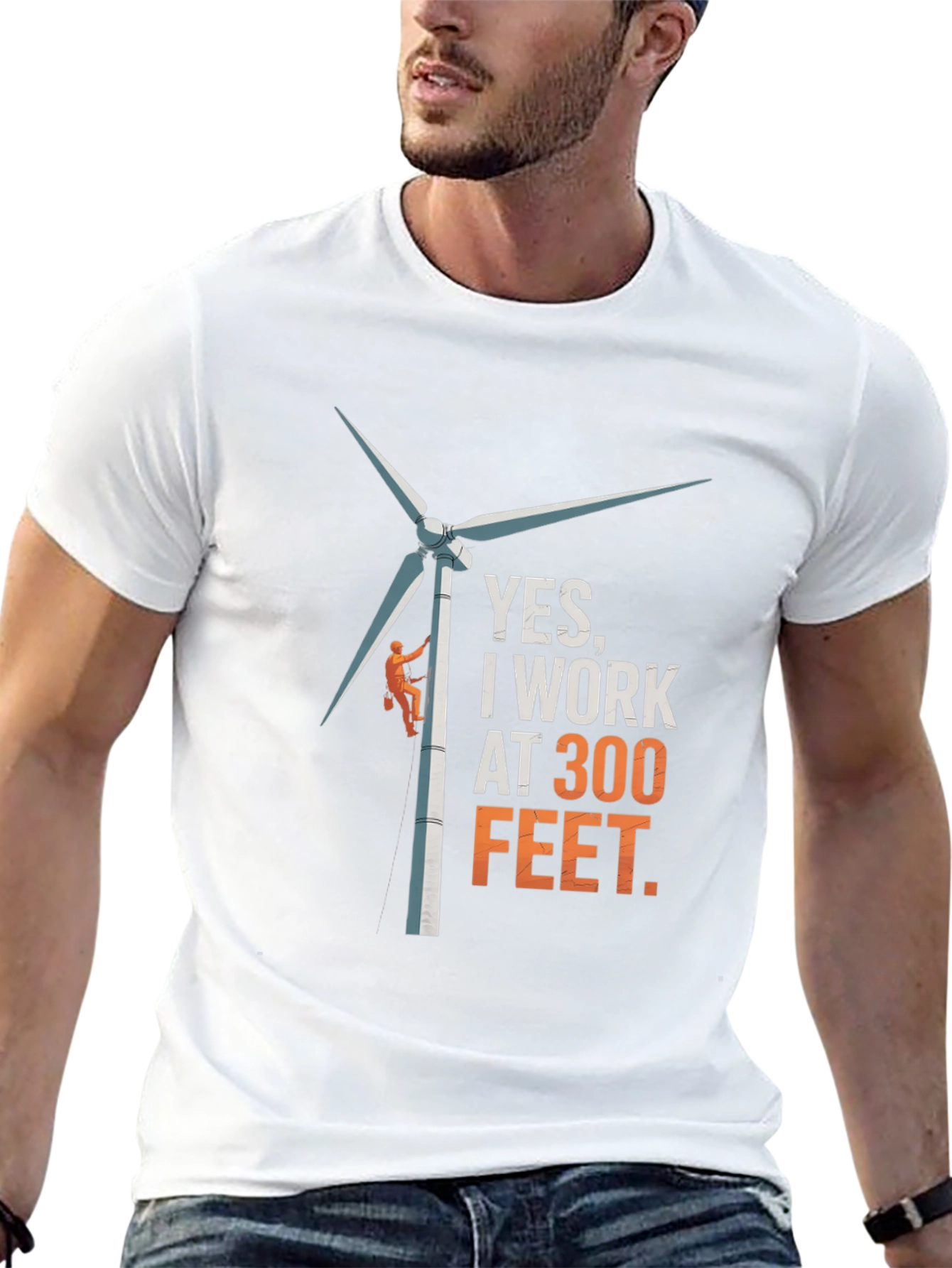 Black Yes, I Work at 300 Feet T-Shirt - Funny Wind Turbine Tee view 13