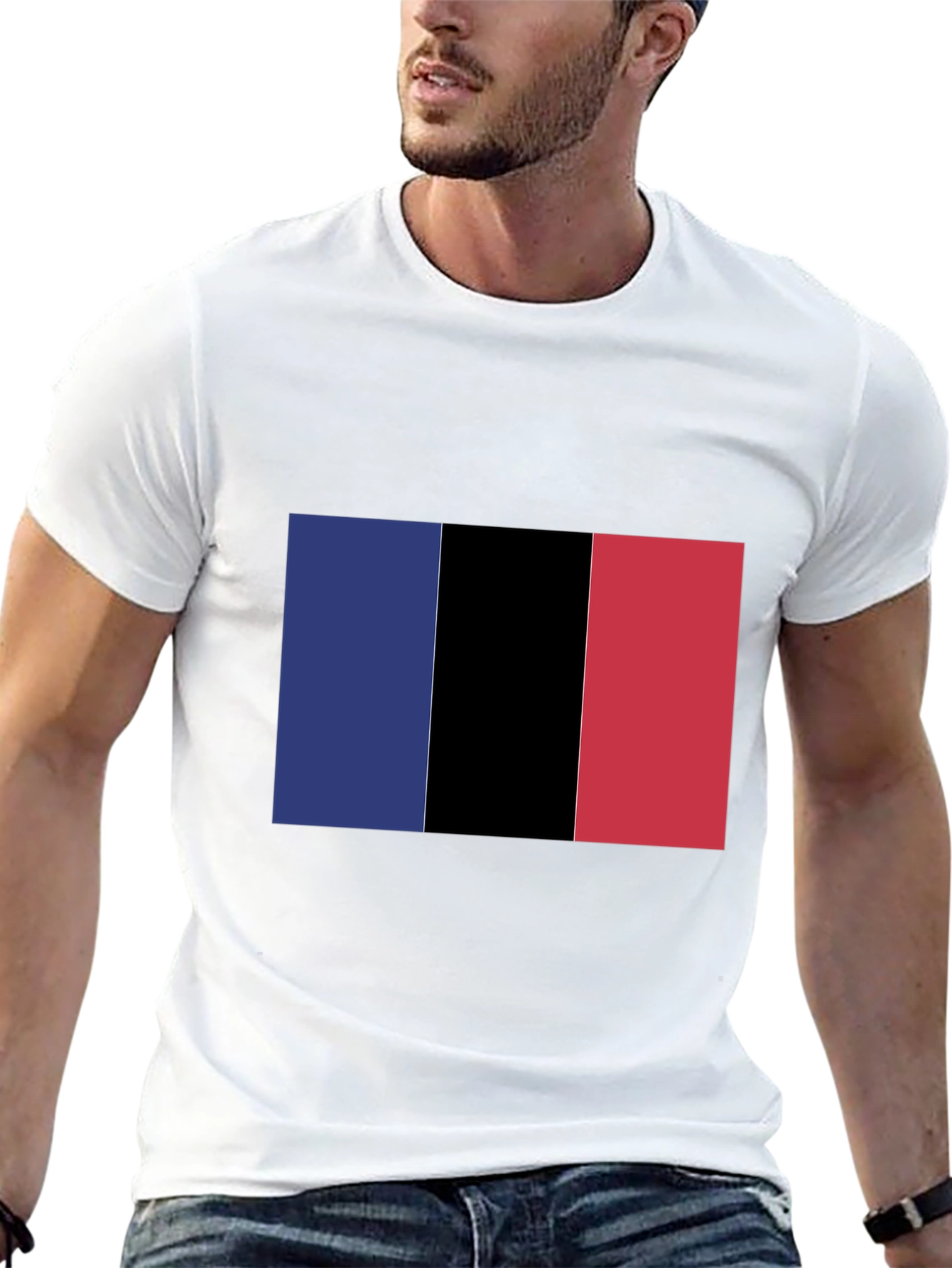 Black Graphic Tee with Vertical Color Block Design view 13