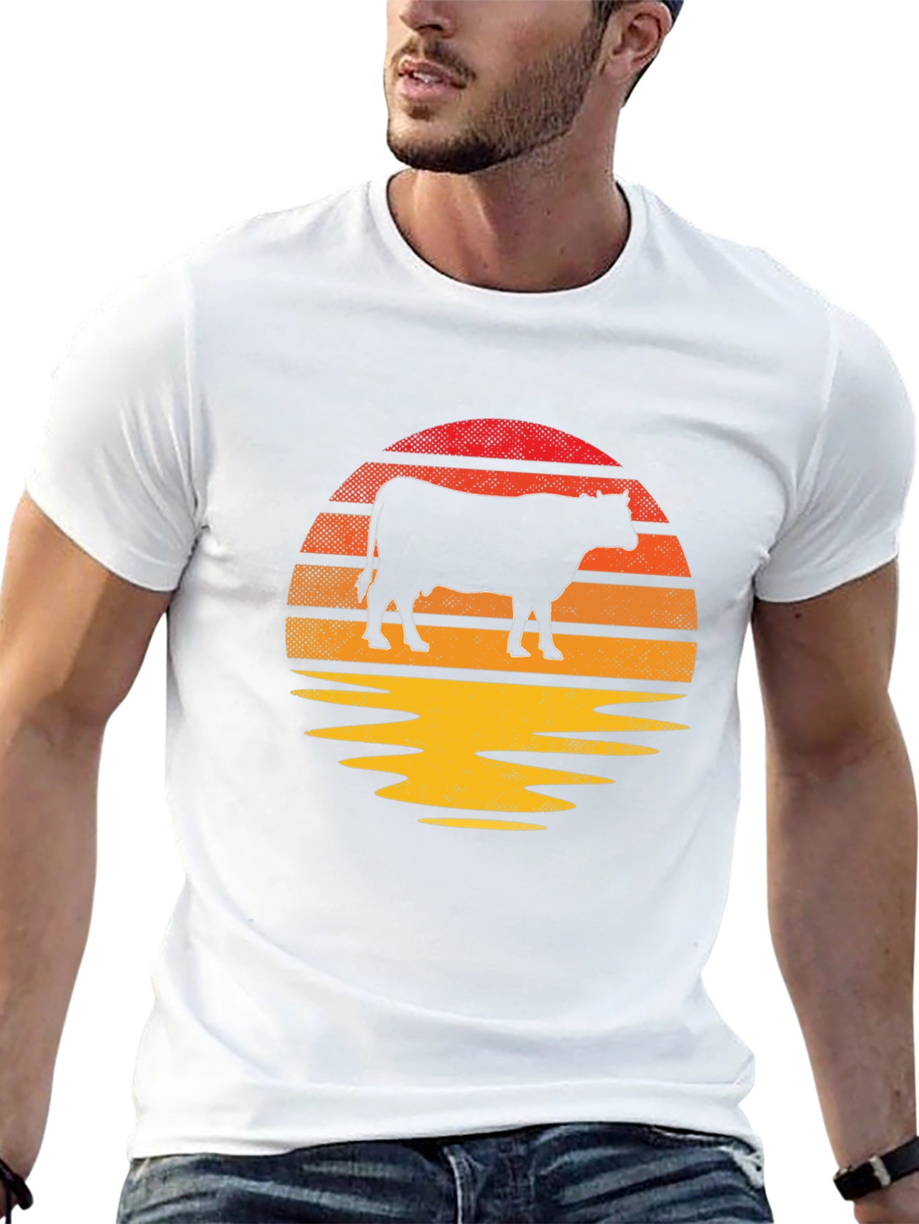 Black Retro Cow Sunset Graphic T-Shirt view 13