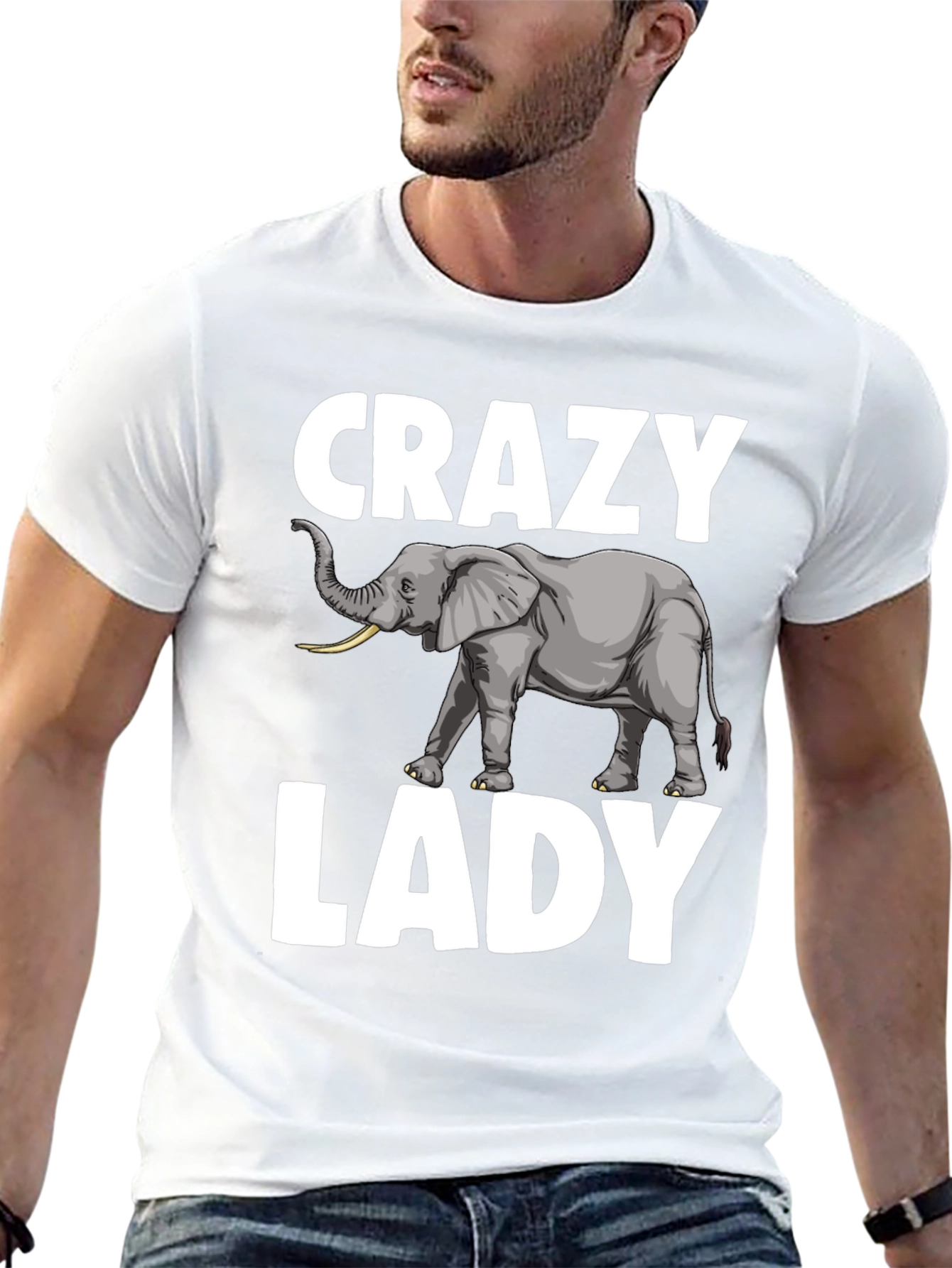 Black Crazy Elephant Lady T-Shirt - Novelty Graphic Tee view 13