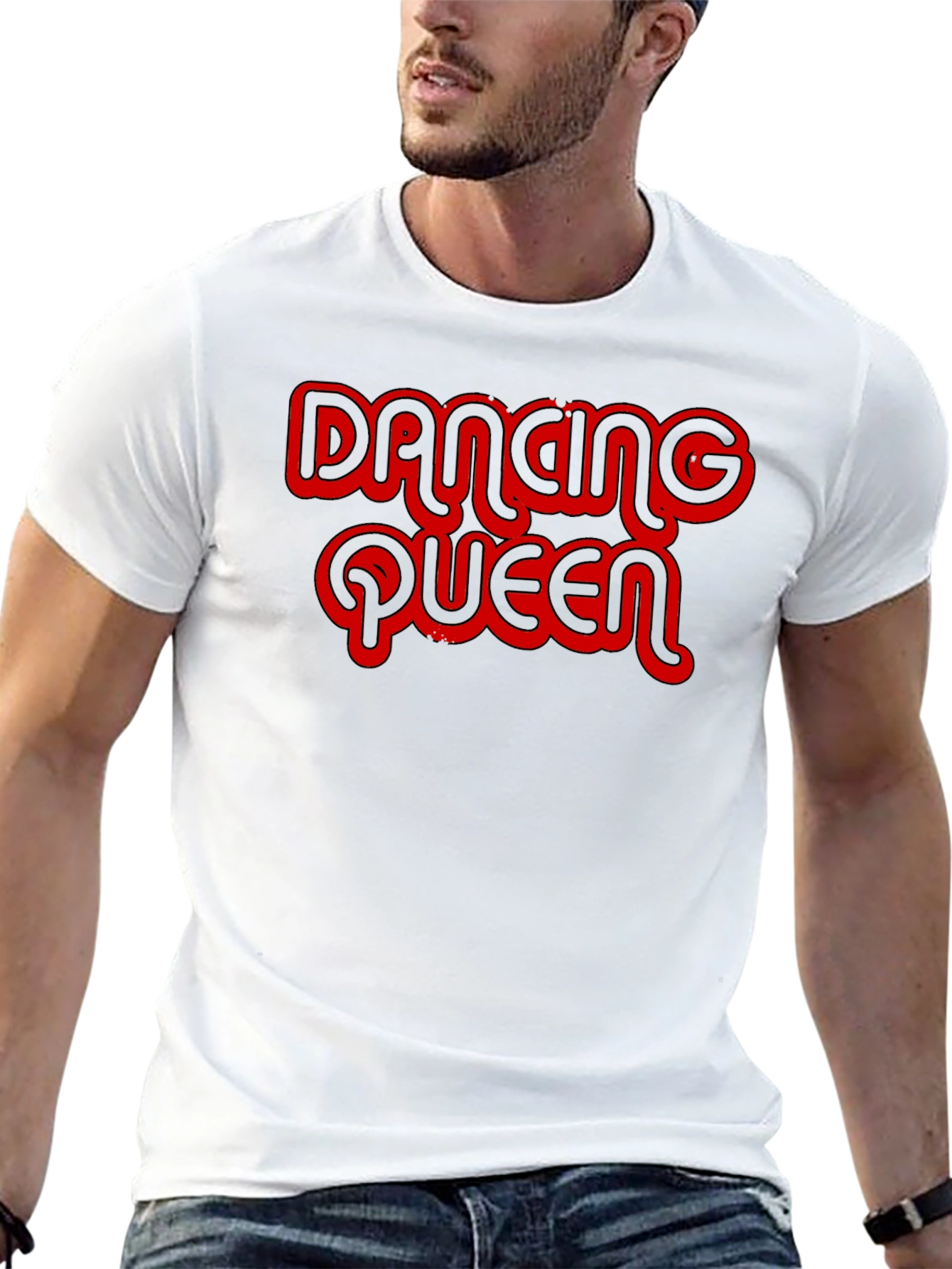 Black Dancing Queen T-Shirt - Retro Red Graphic on Black Cotton Tee view 13