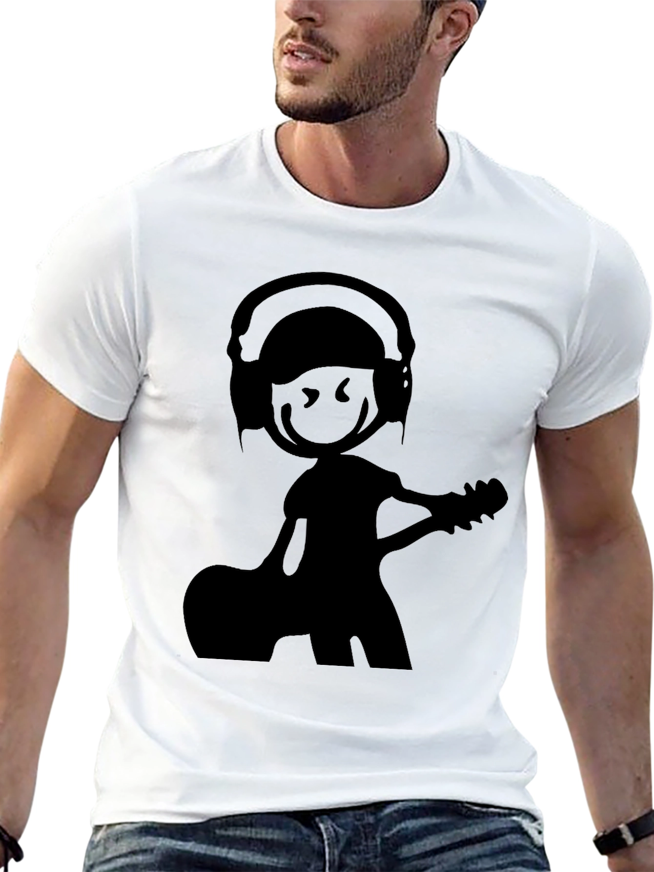 Black Stick Figure Musician T-Shirt view 13