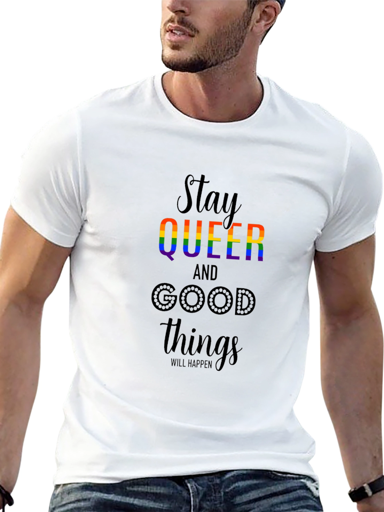 Black Stay Queer Rainbow Graphic T-Shirt view 13