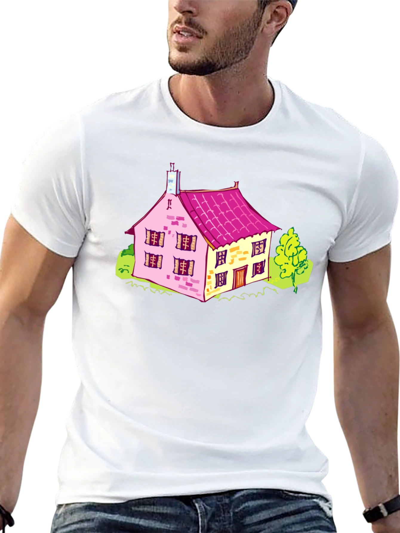 Black Cartoon House Graphic T-Shirt view 13