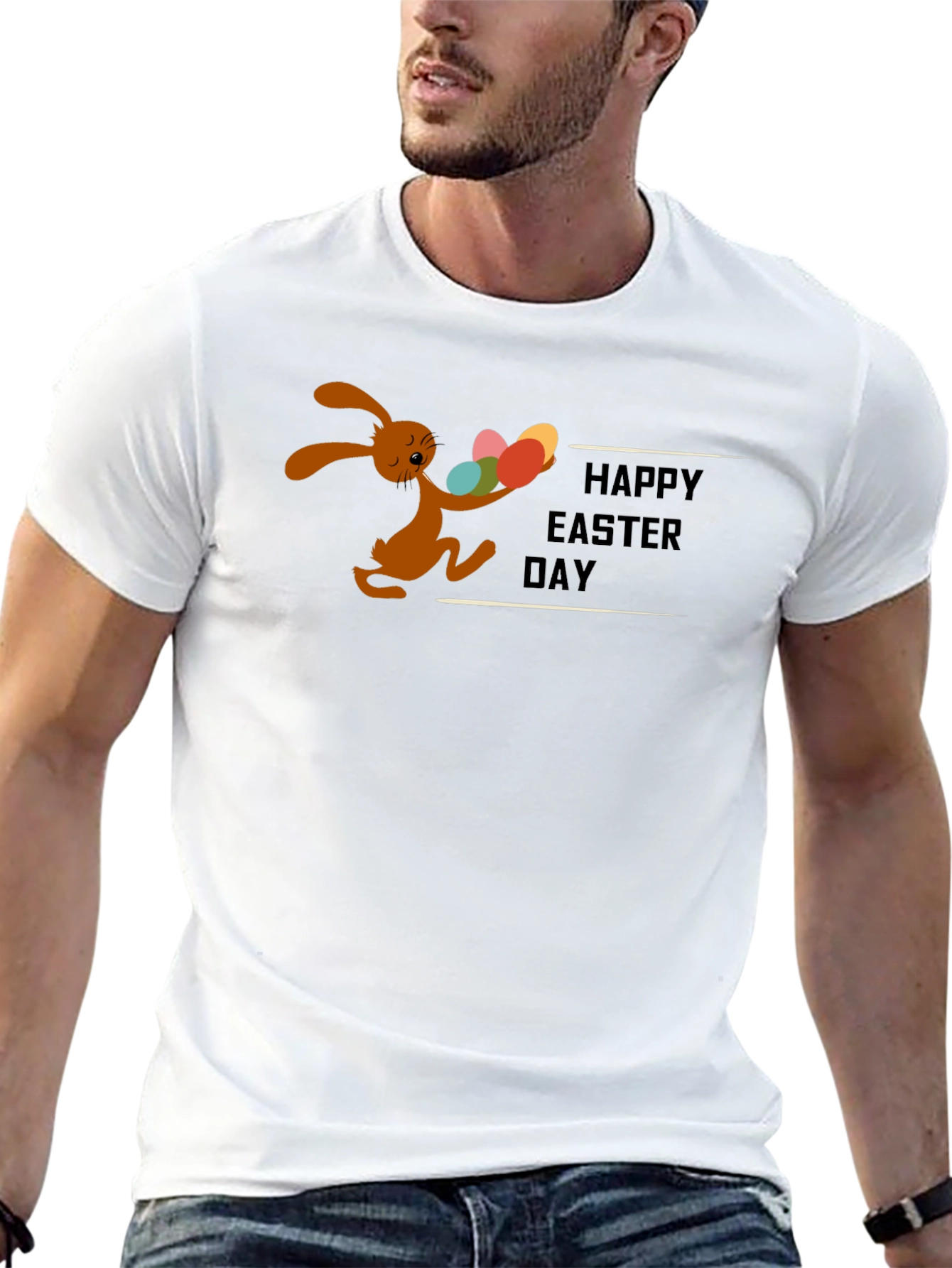 Black Happy Easter Day T-Shirt - Bunny and Eggs view 13