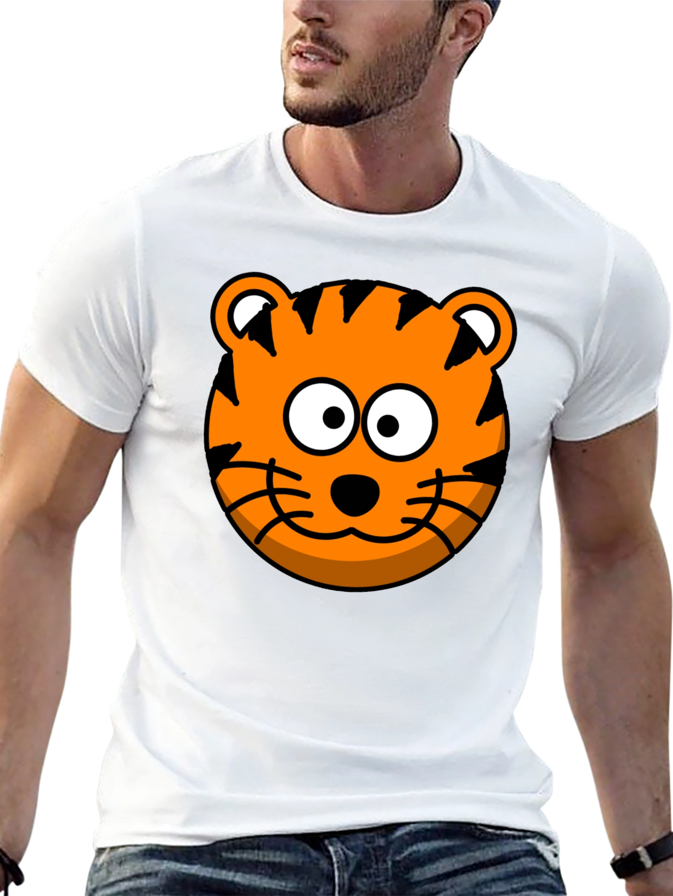 Black Tiger Cartoon Graphic Black T-Shirt view 13