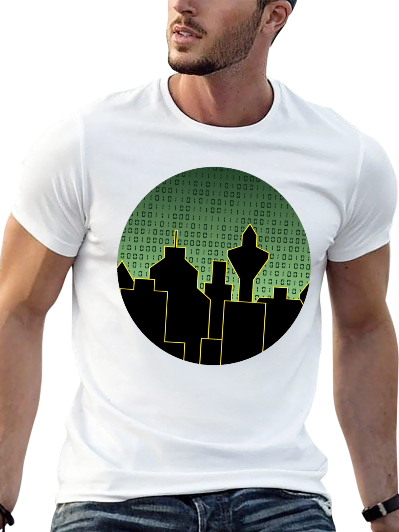 Black Tech City T-Shirt - Binary Skyline view 13
