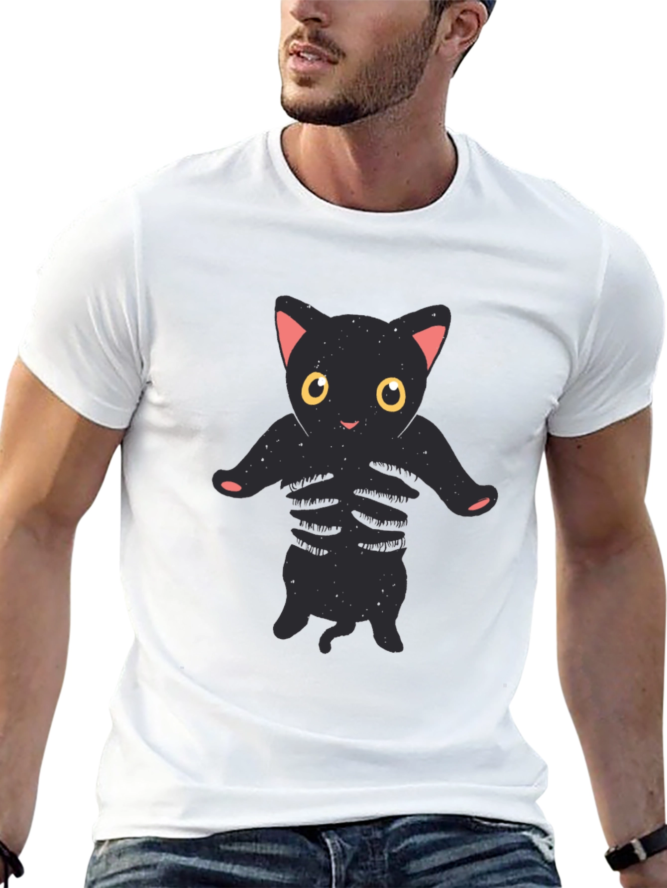 Black Cute Black Cat Skeleton Graphic T-Shirt view 13