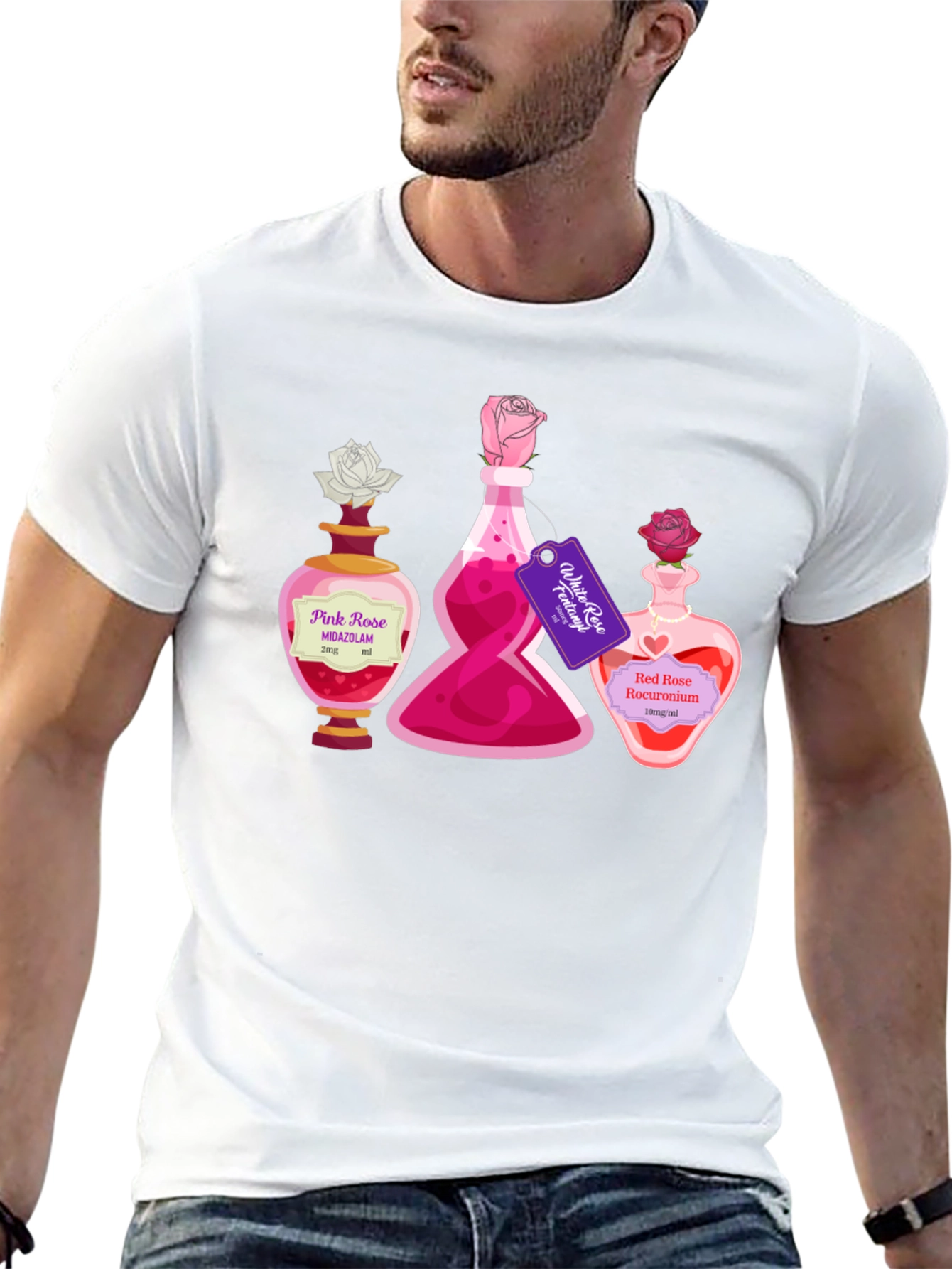Black Potion Bottle Roses Graphic T-Shirt view 13