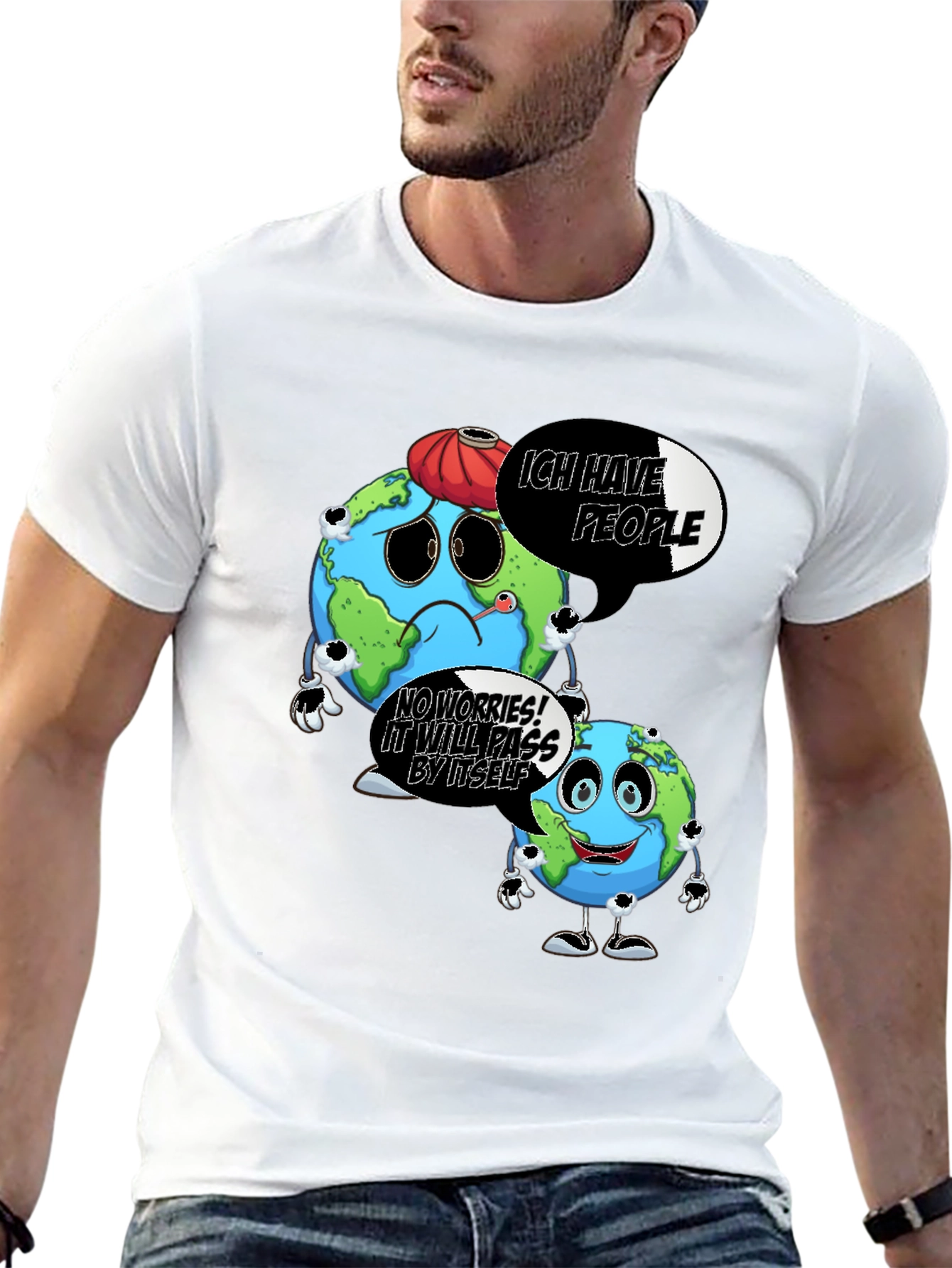 Black Cartoon Earth Graphic Black T-Shirt view 13