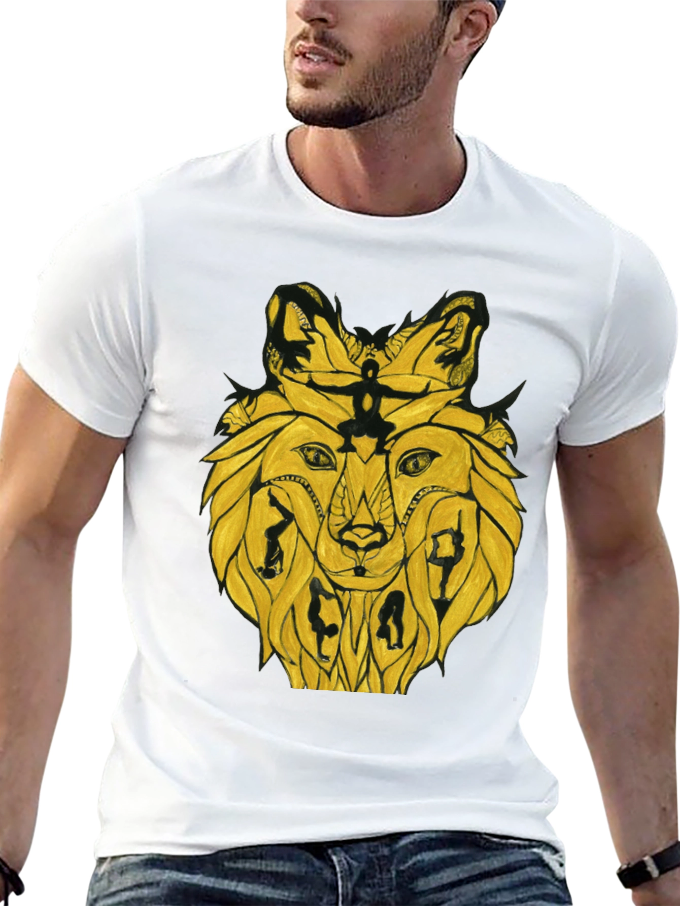 Black Abstract Lion T-Shirt - Unique Graphic Tee view 13