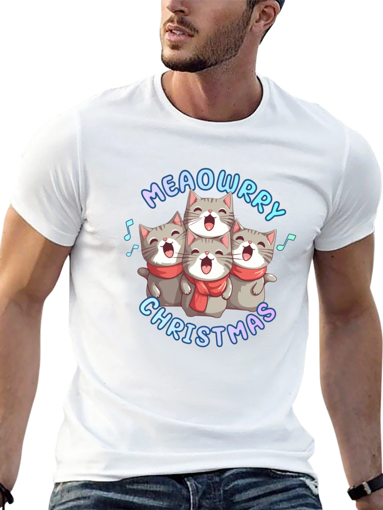 Black Meowrry Christmas Cat Choir T-Shirt view 13