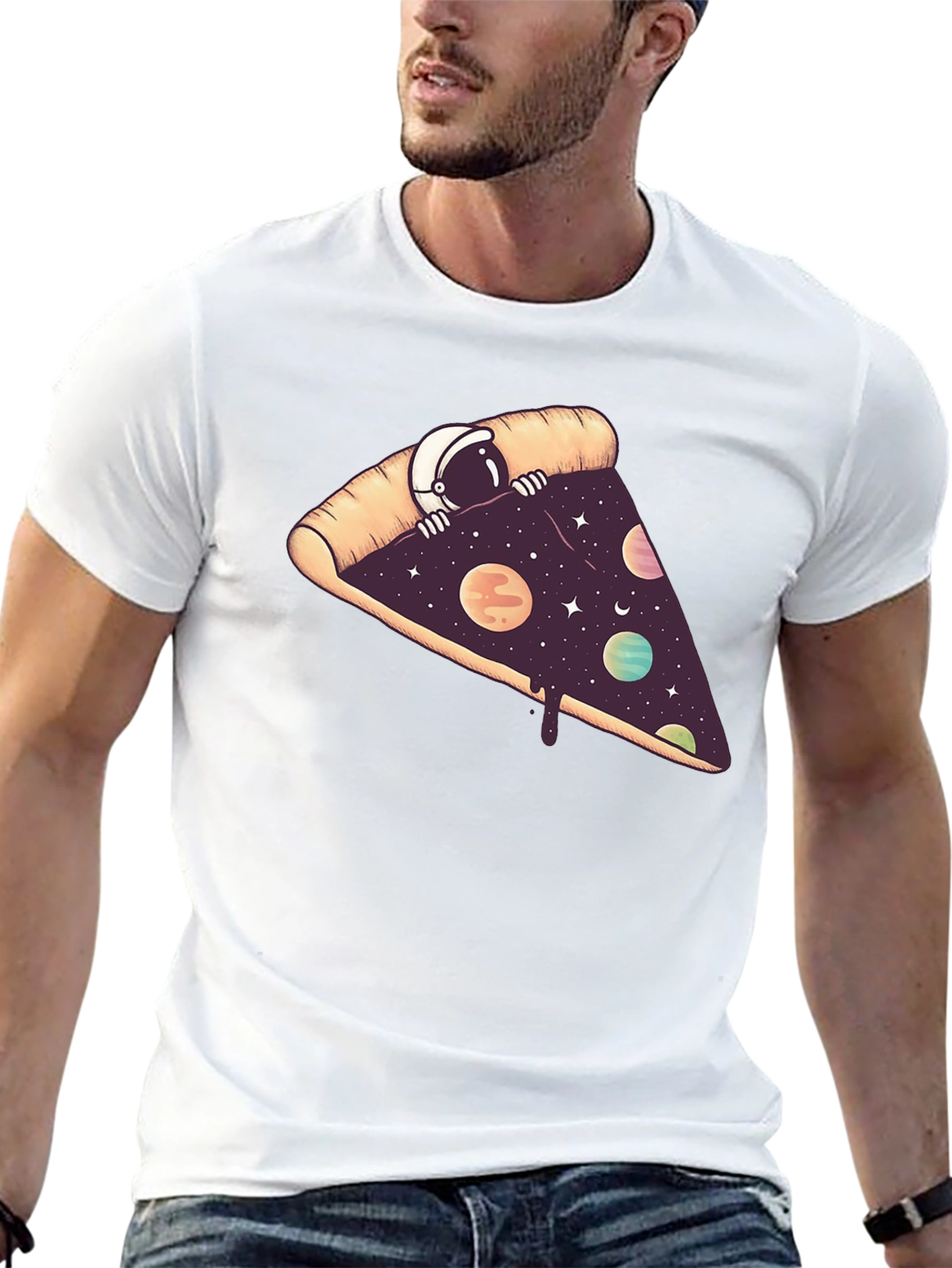 Black Cosmic Pizza T-Shirt - Space Astronaut Design view 13