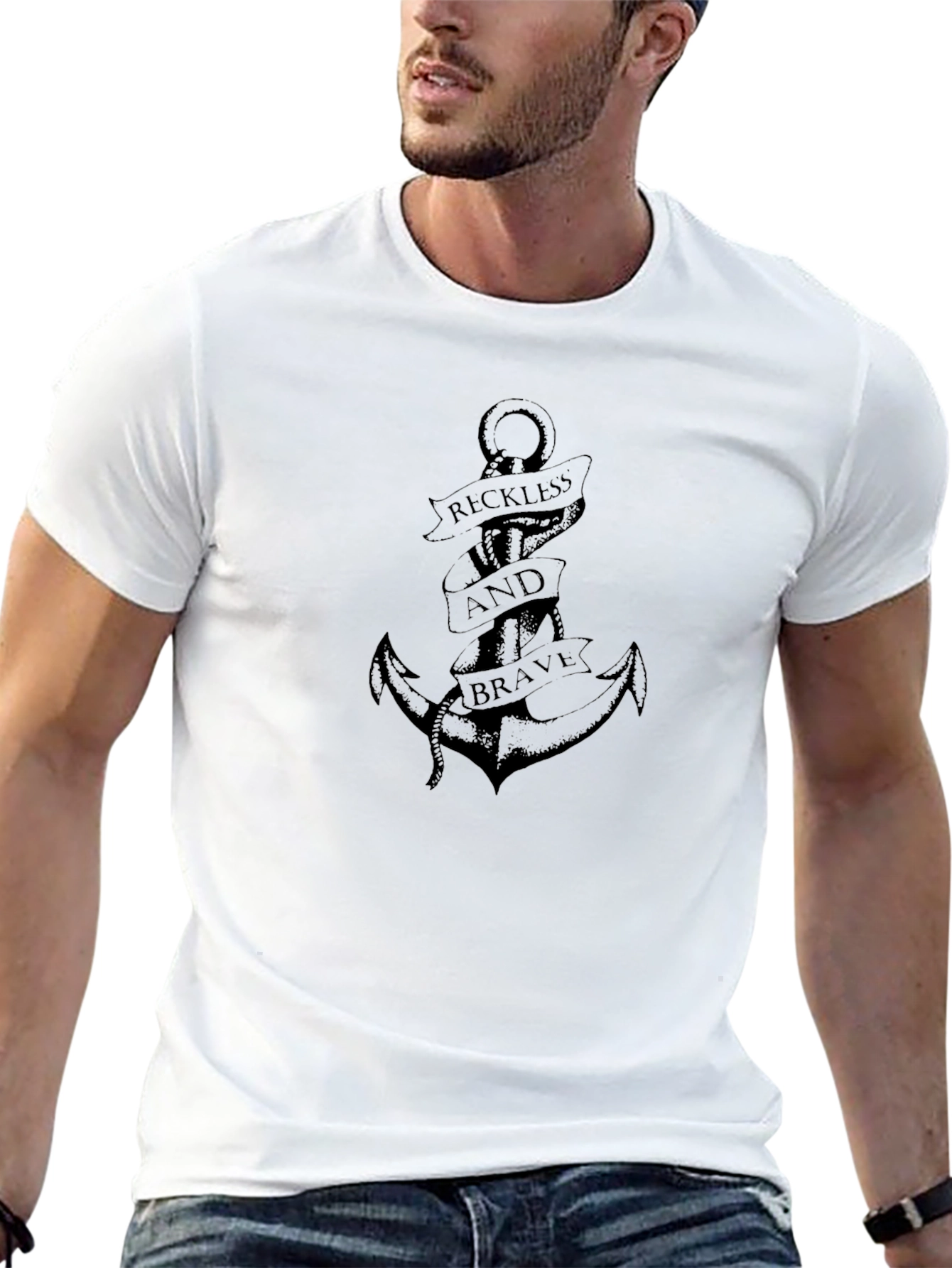 Black Reckless and Brave Anchor Graphic Tee - Black view 13