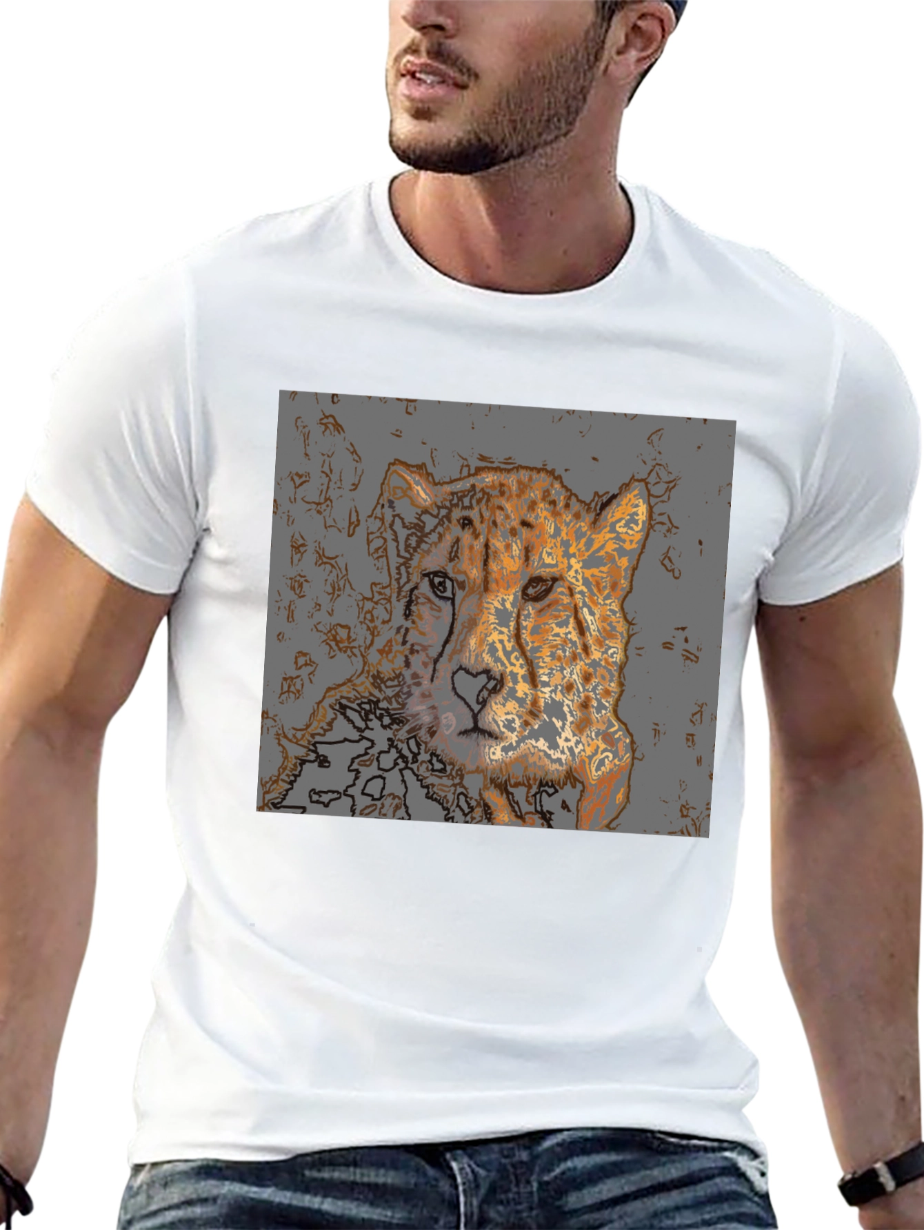 Black Cheetah Graphic Print T-Shirt - Men's Casual Tee view 13