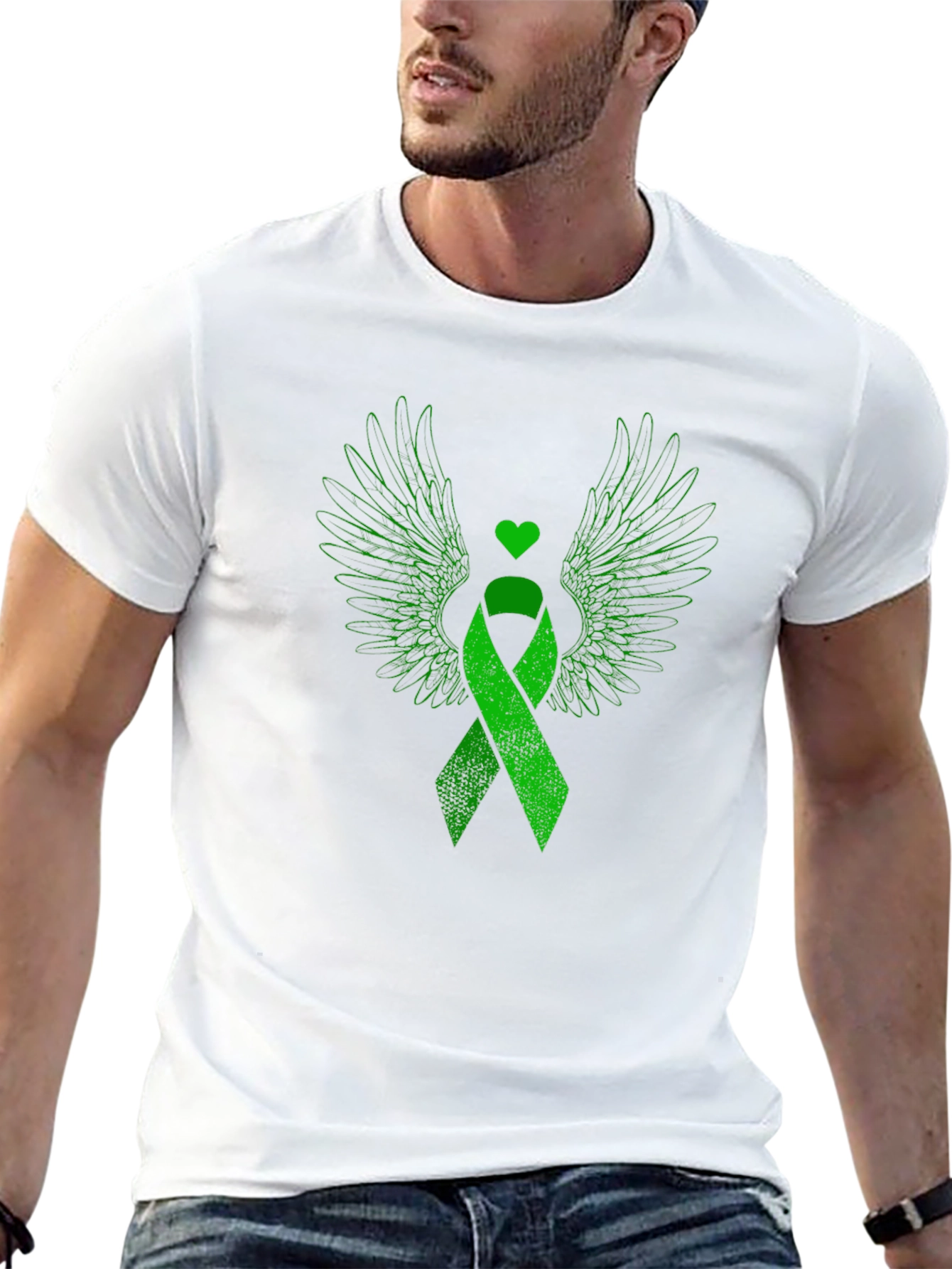 Black Green Ribbon Wings Graphic Tee view 13