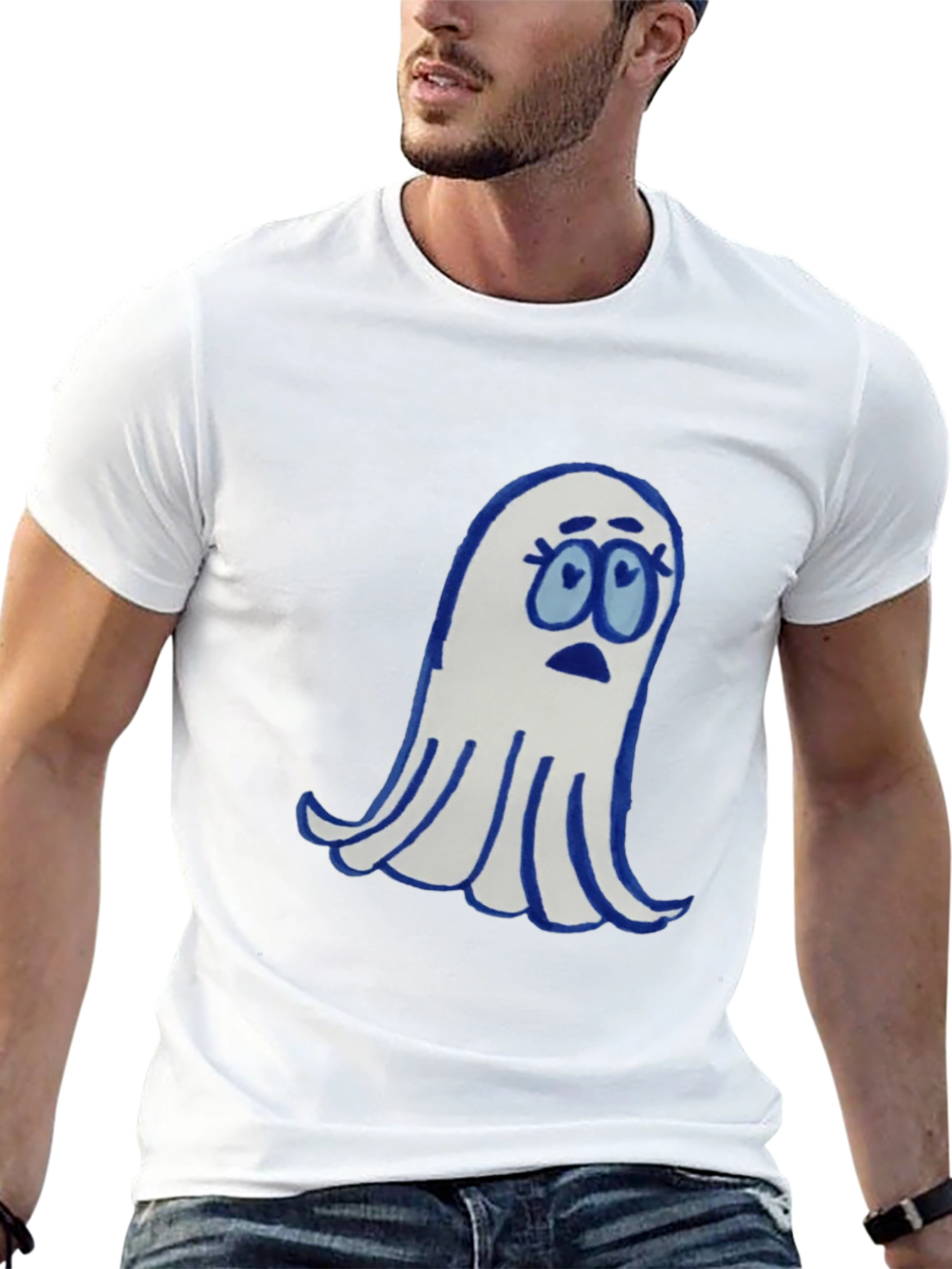 Black Spooky Cute Ghost Graphic Tee - Black Cotton Blend view 13