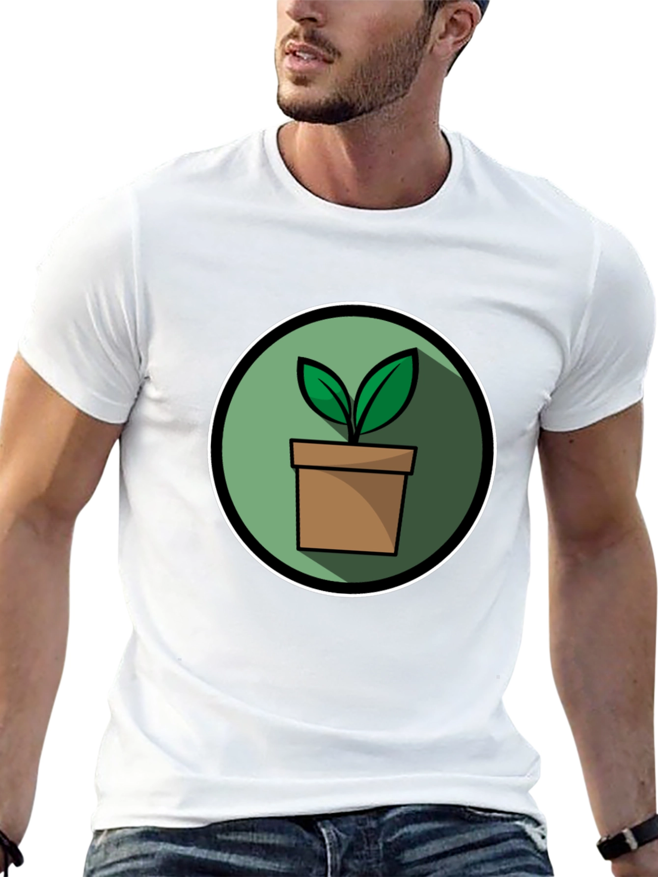 Black Plant Pot Graphic Tee - Black Cotton Blend T-Shirt view 13