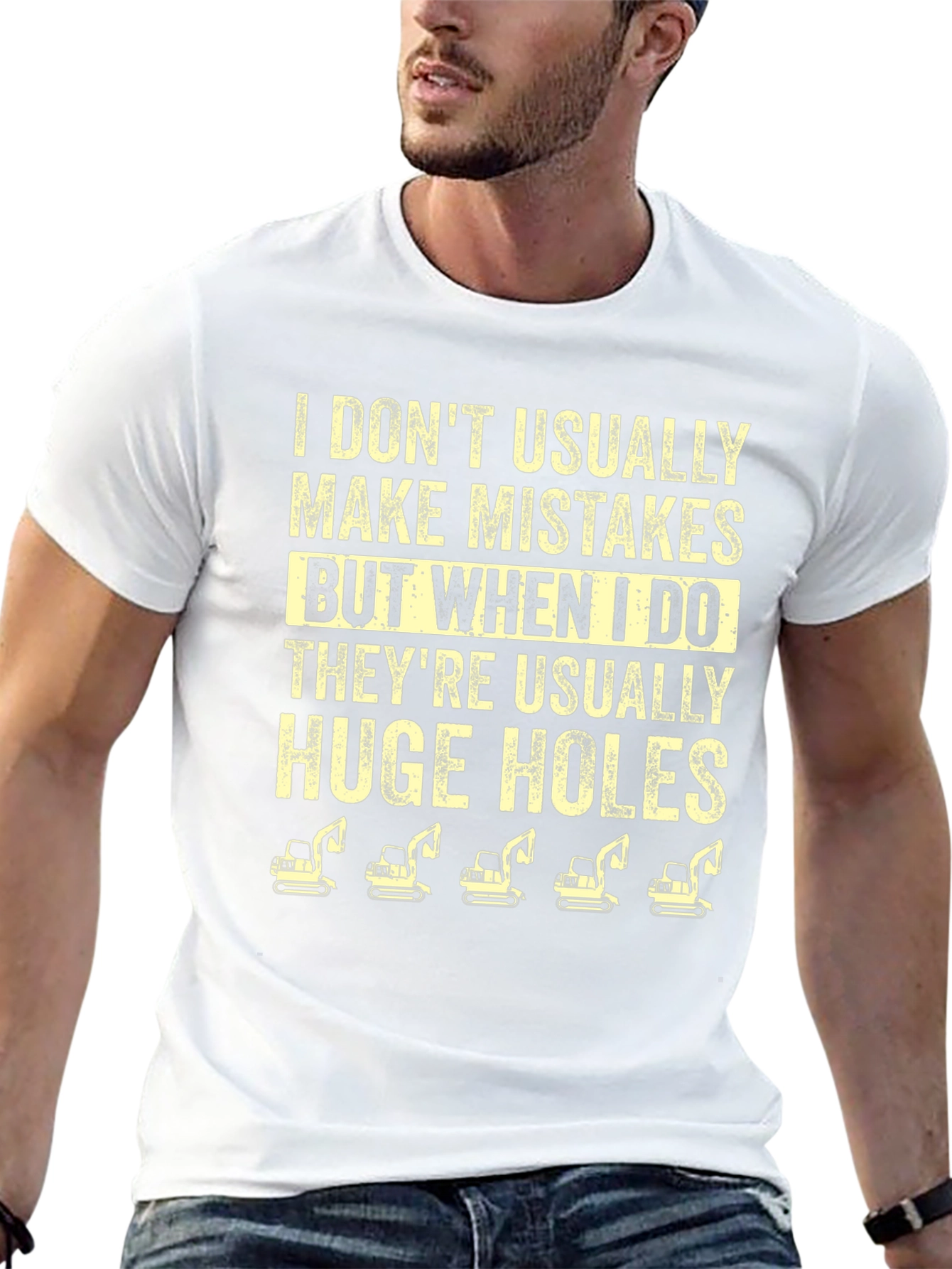 Black Funny "Huge Holes" Excavator Graphic T-Shirt view 13