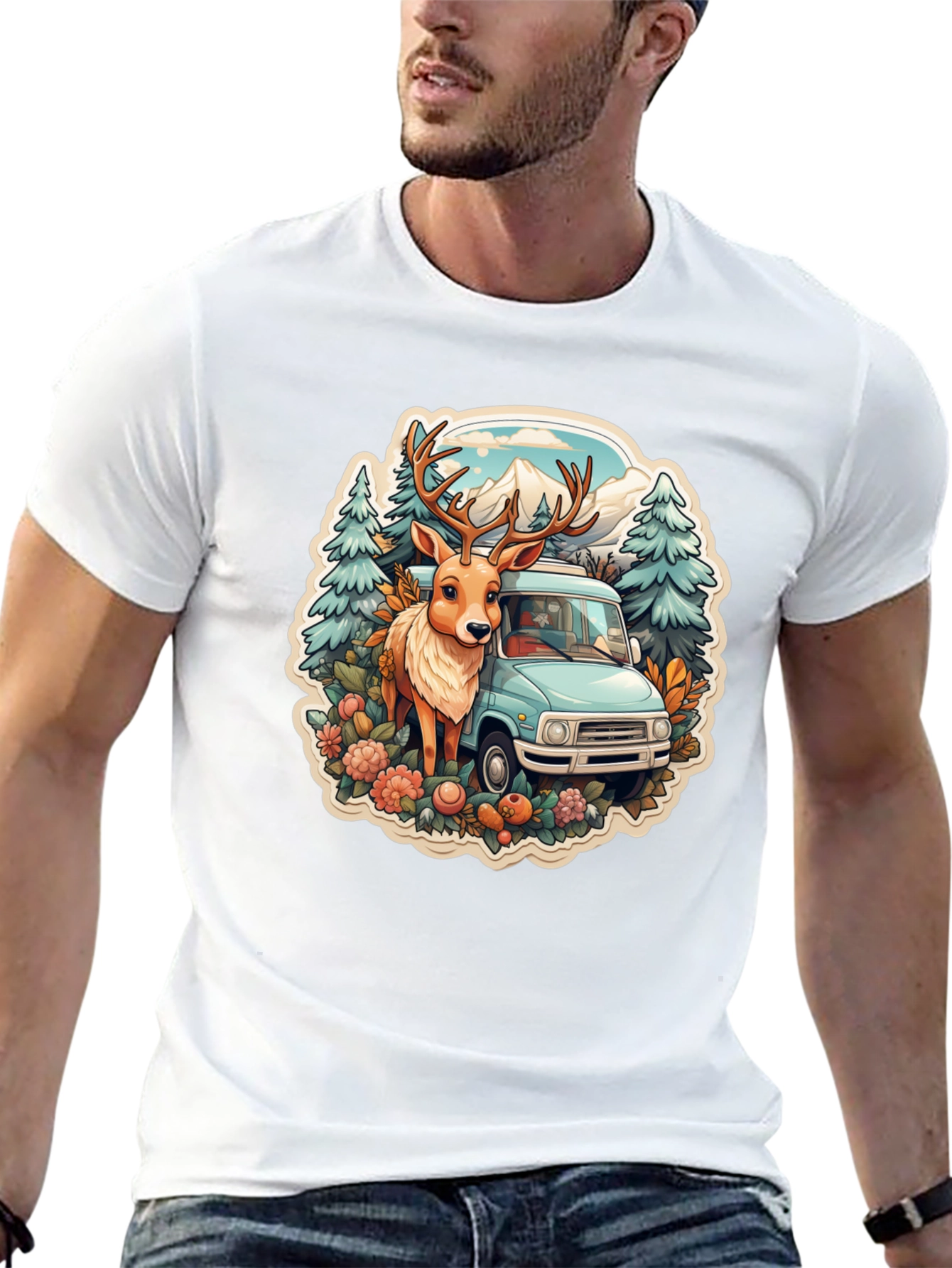 Black Deer & Camper Van Graphic Tee view 13