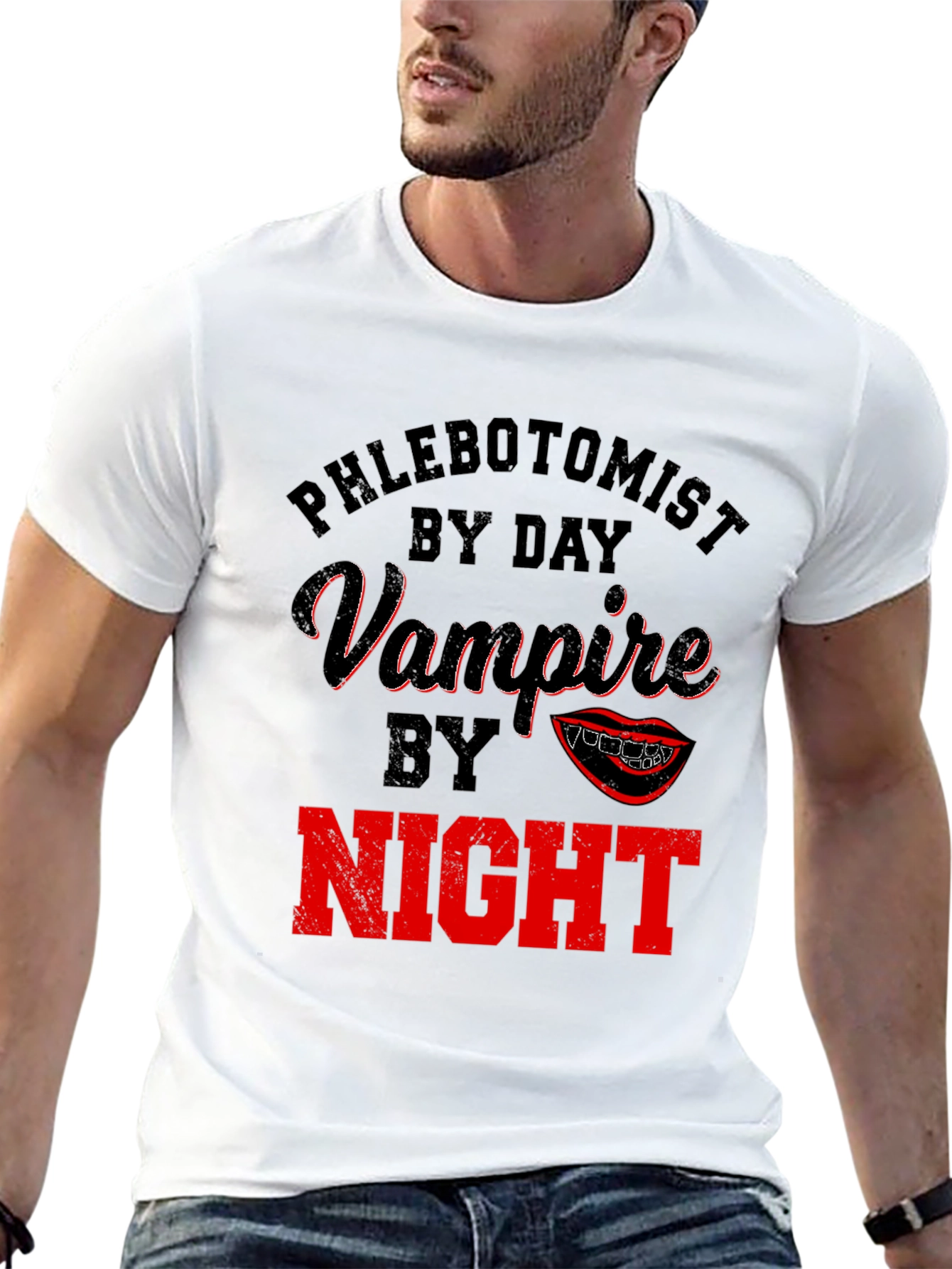 Black Phlebotomist By Day Vampire By Night Novelty T-Shirt view 13