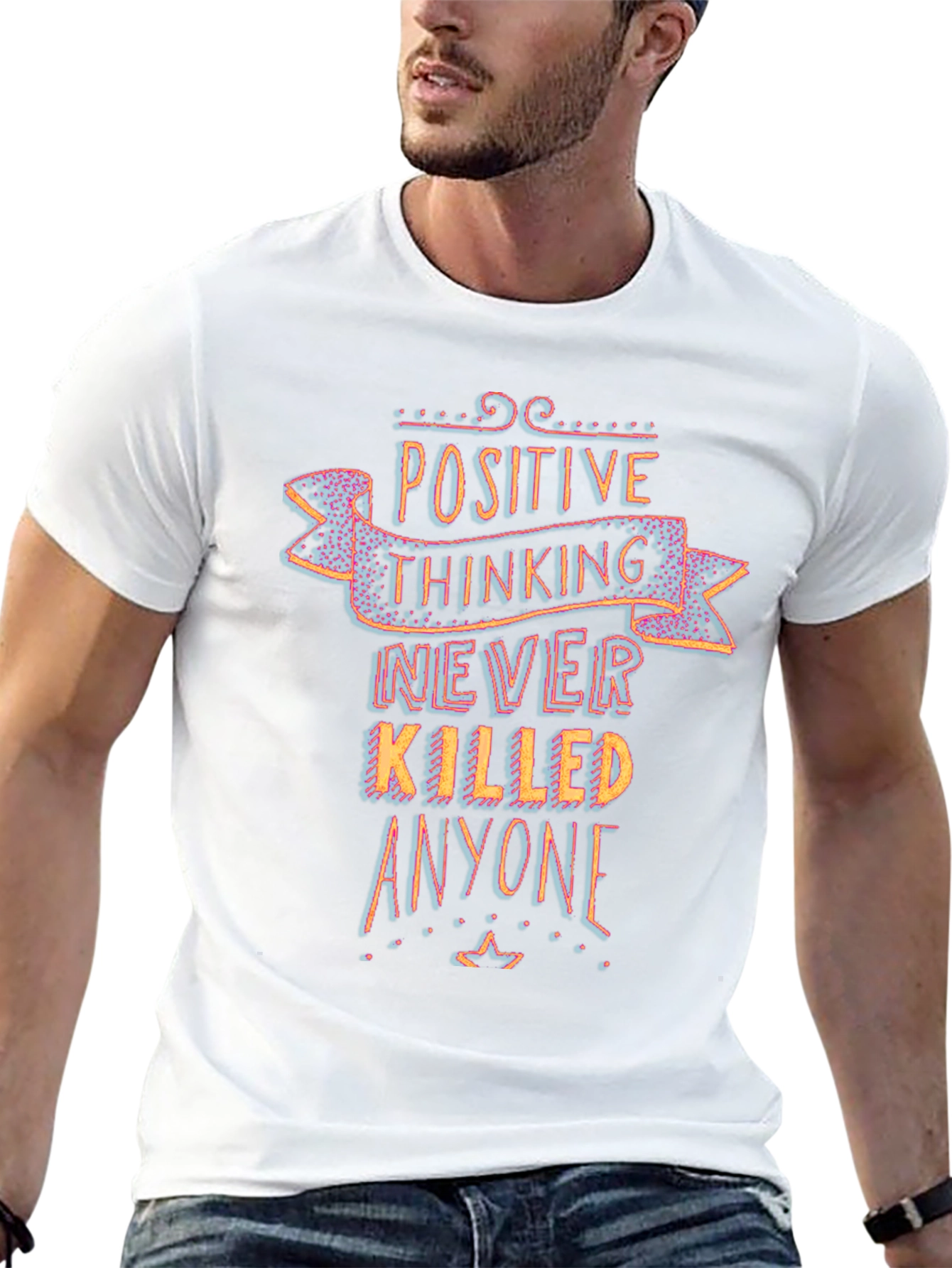 Black Positive Thinking T-Shirt - Never Killed Anyone Graphic Tee view 13