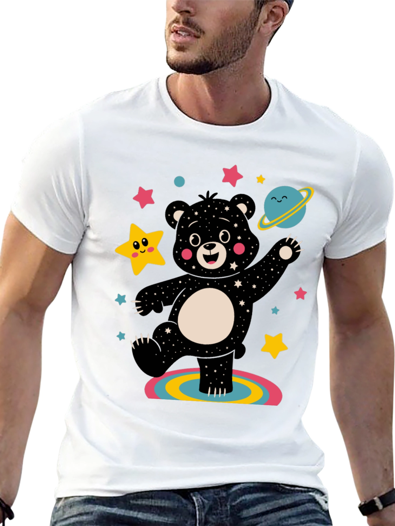 Black Cosmic Bear Graphic Tee - Black Unisex Shirt view 13