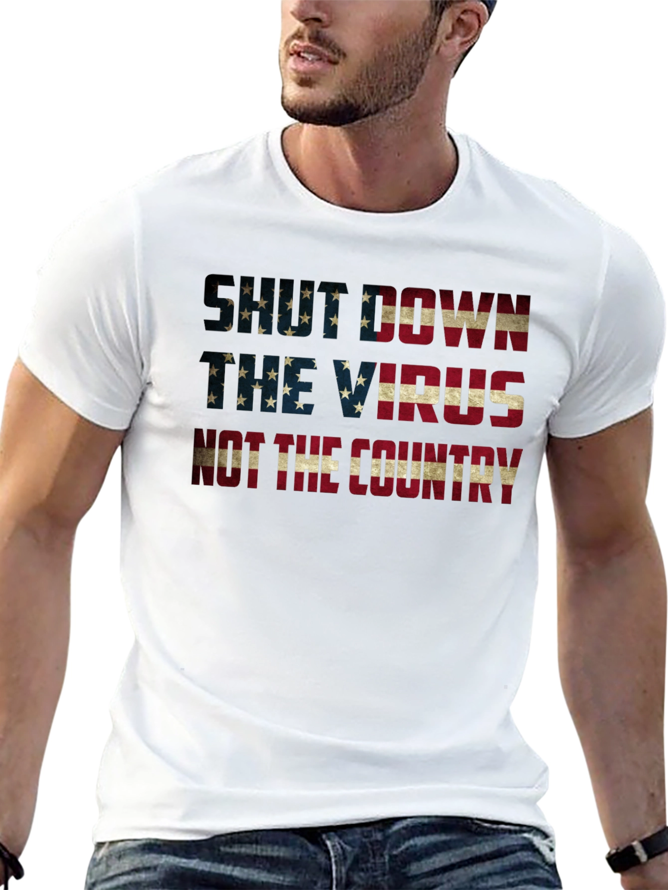 Black Shut Down Virus Not Country Patriotic T-Shirt view 13