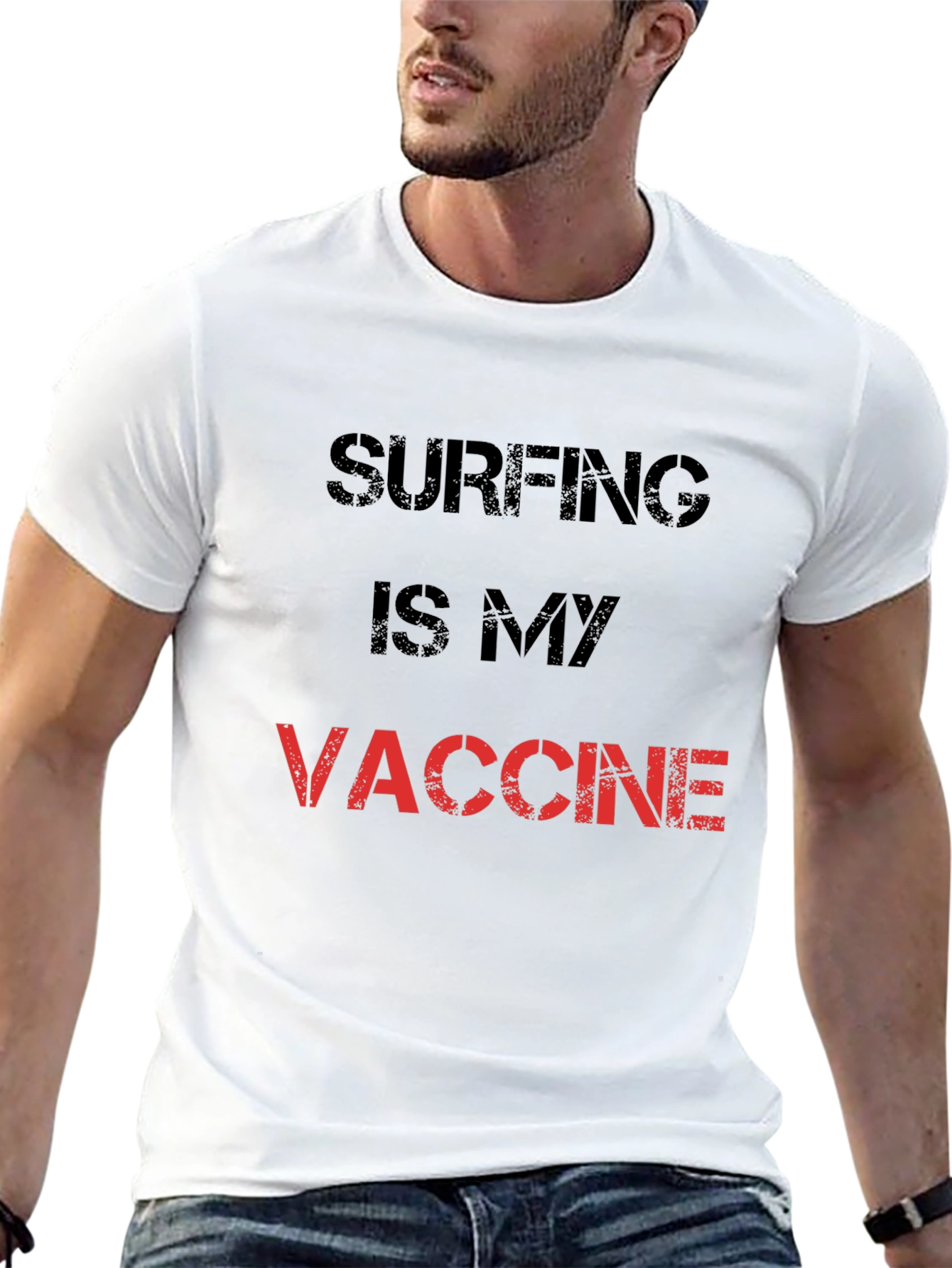 Black Surfing is My Vaccine T-Shirt - Black Cotton Tee view 13