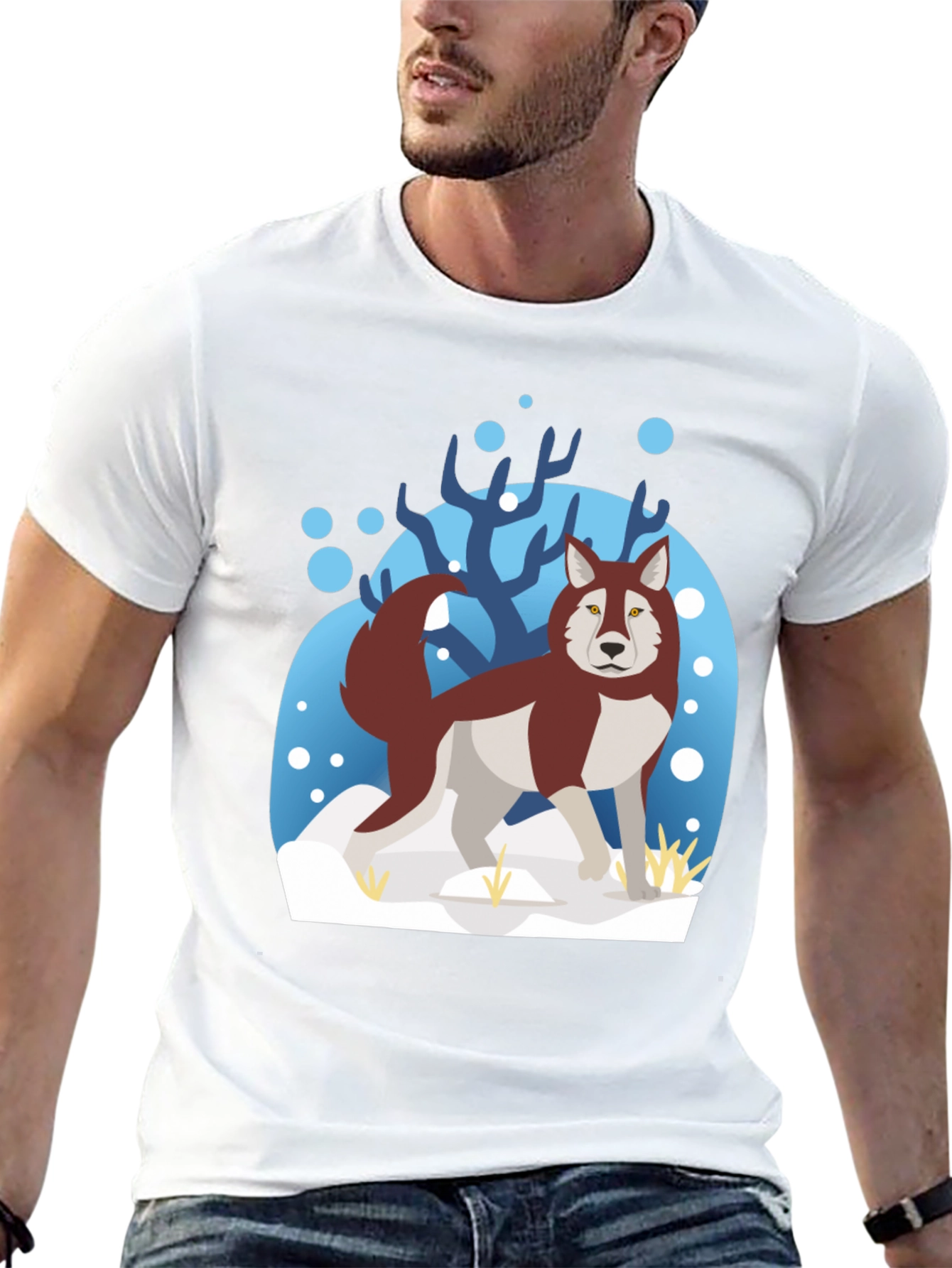 Black Husky Winter Scene Graphic Tee view 13