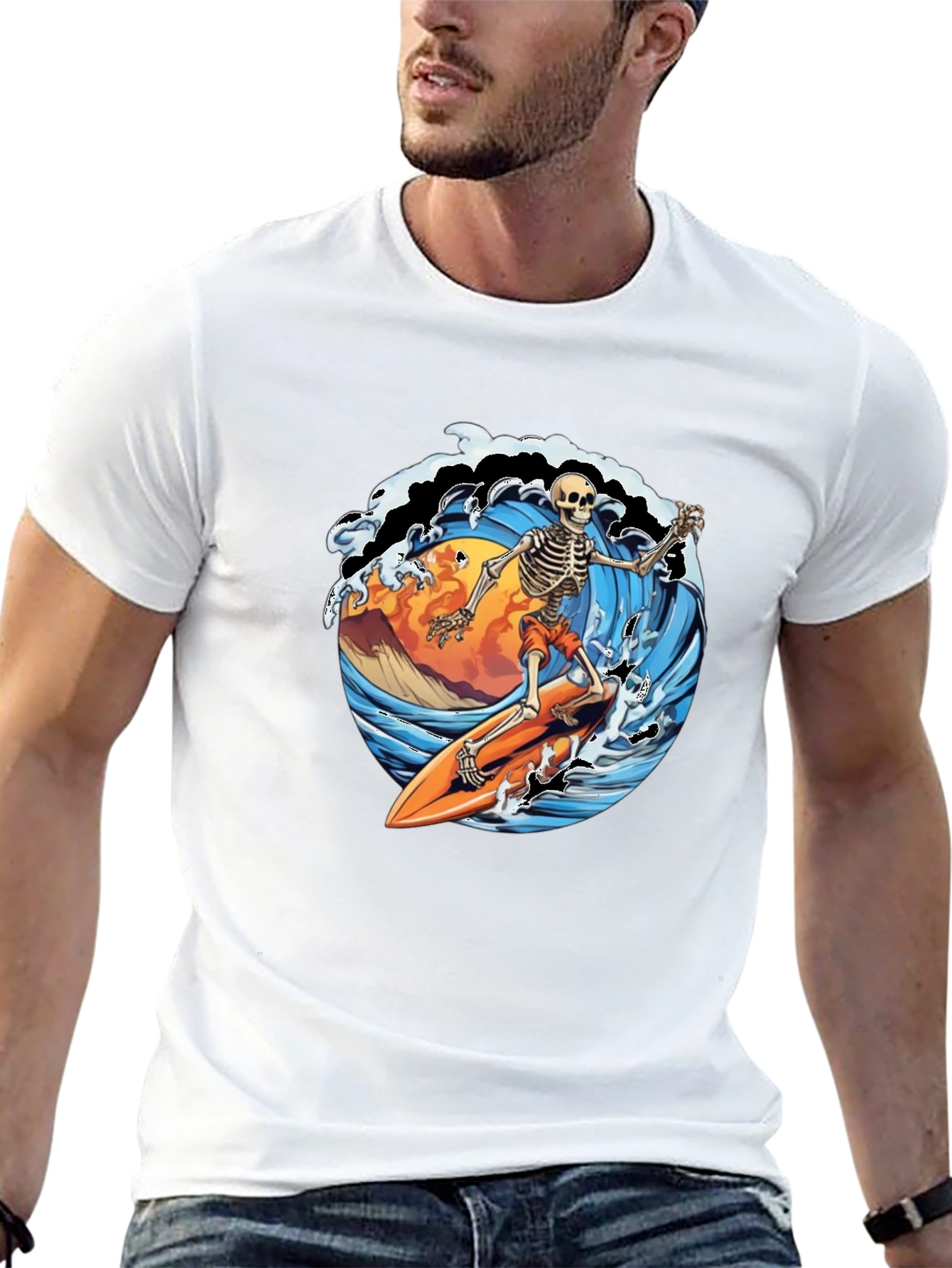 Black Skeleton Surfer Graphic Tee - Ride the Wave in Style! view 13