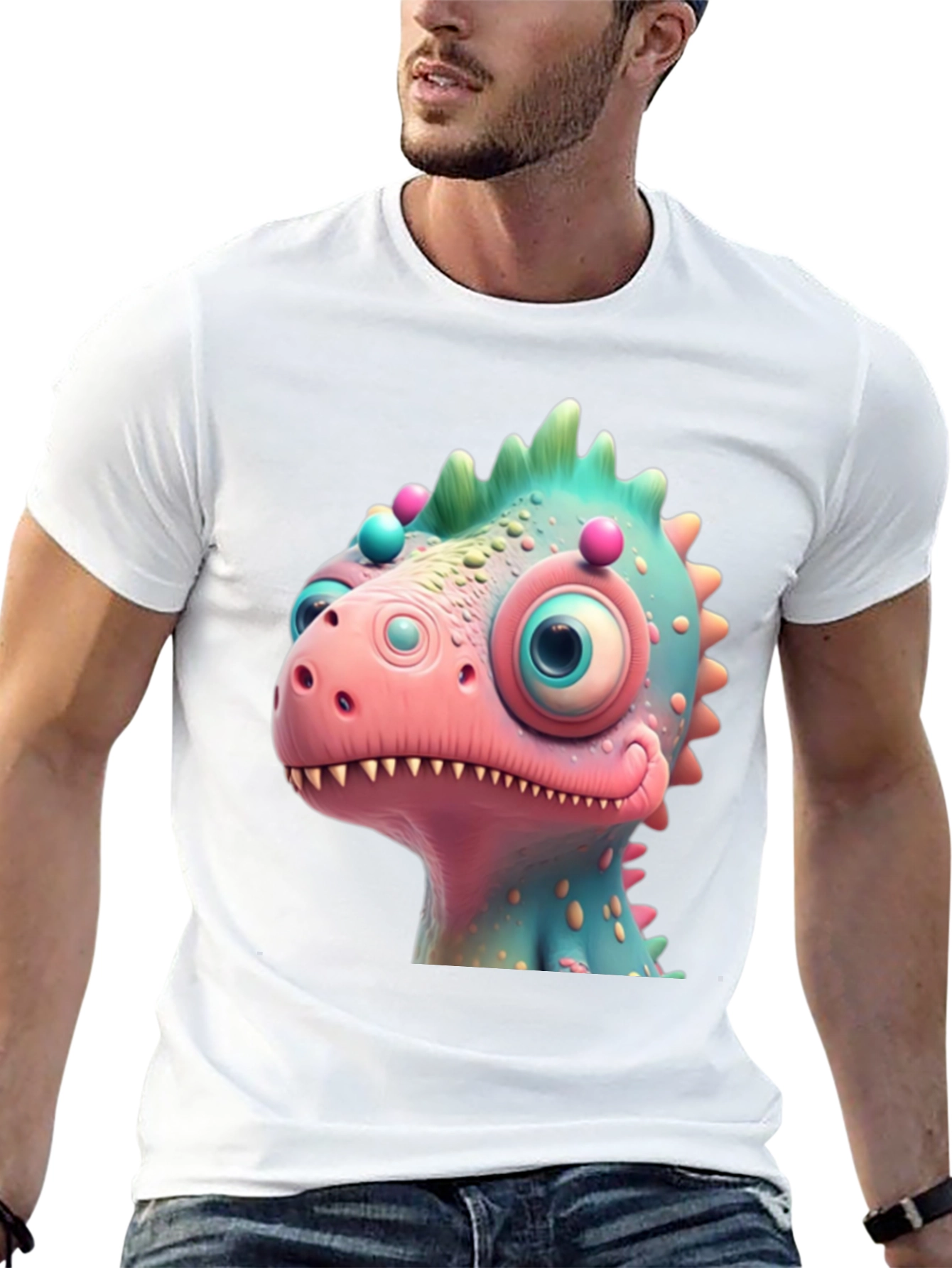 Black Cartoon Dinosaur Graphic Tee - Fun Black T-Shirt view 13