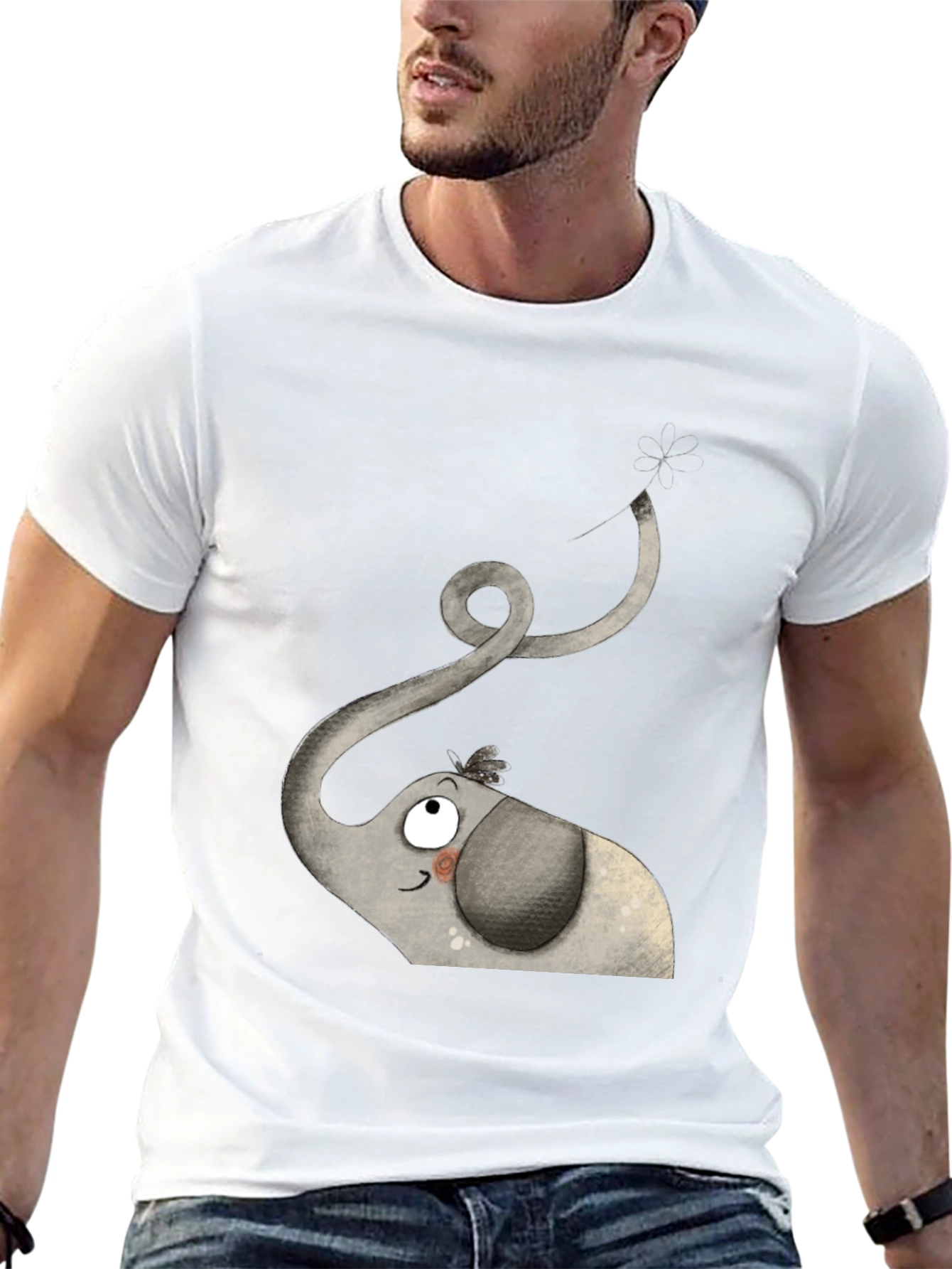 Black Elephant Cartoon Graphic Tee - Black Cotton Shirt view 13