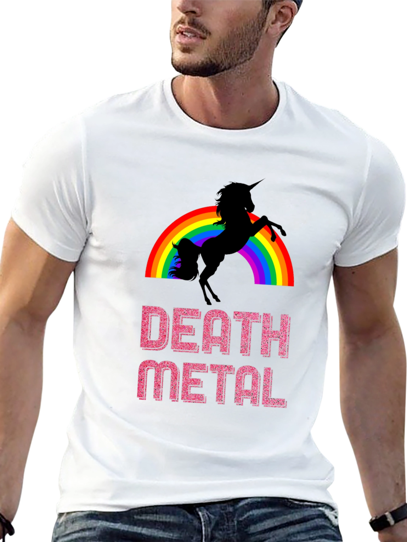Black Death Metal Unicorn Rainbow Graphic Tee view 13