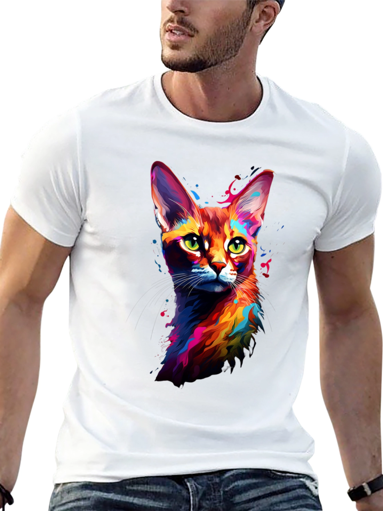 Black Vibrant Cat Art Black T-Shirt view 13