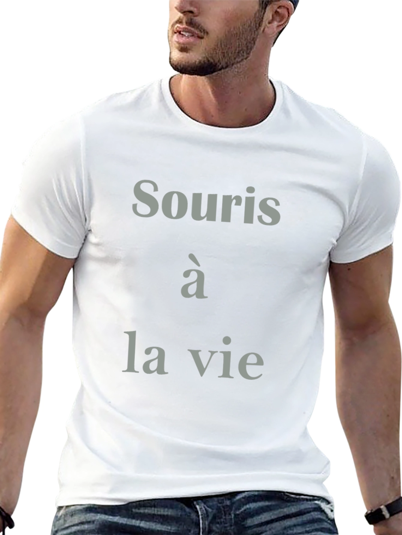 Black Smiley Life T-Shirt - French Saying Cotton Tee view 13