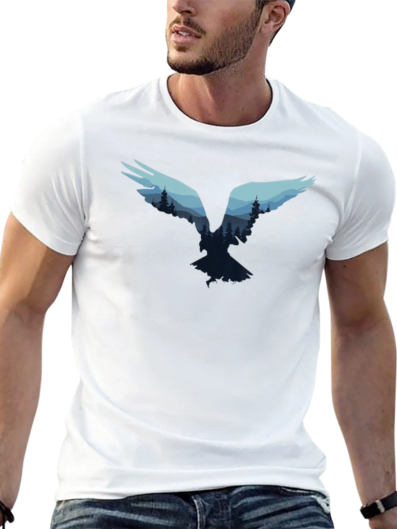 Black Nature Bird Graphic Tee - Black Cotton Blend view 13