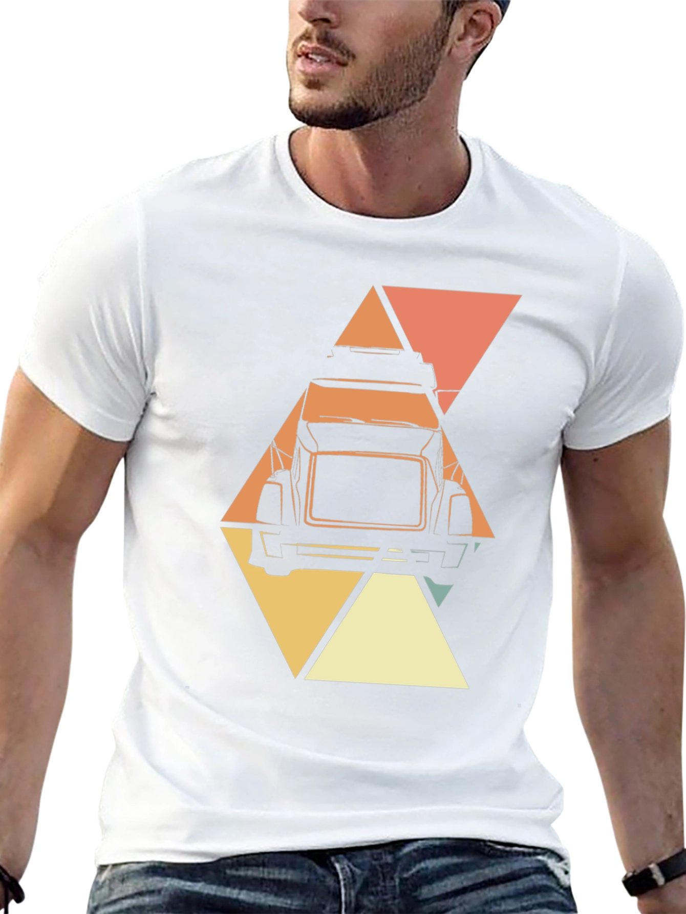 Black Retro Trucker T-Shirt - Geometric Design view 13