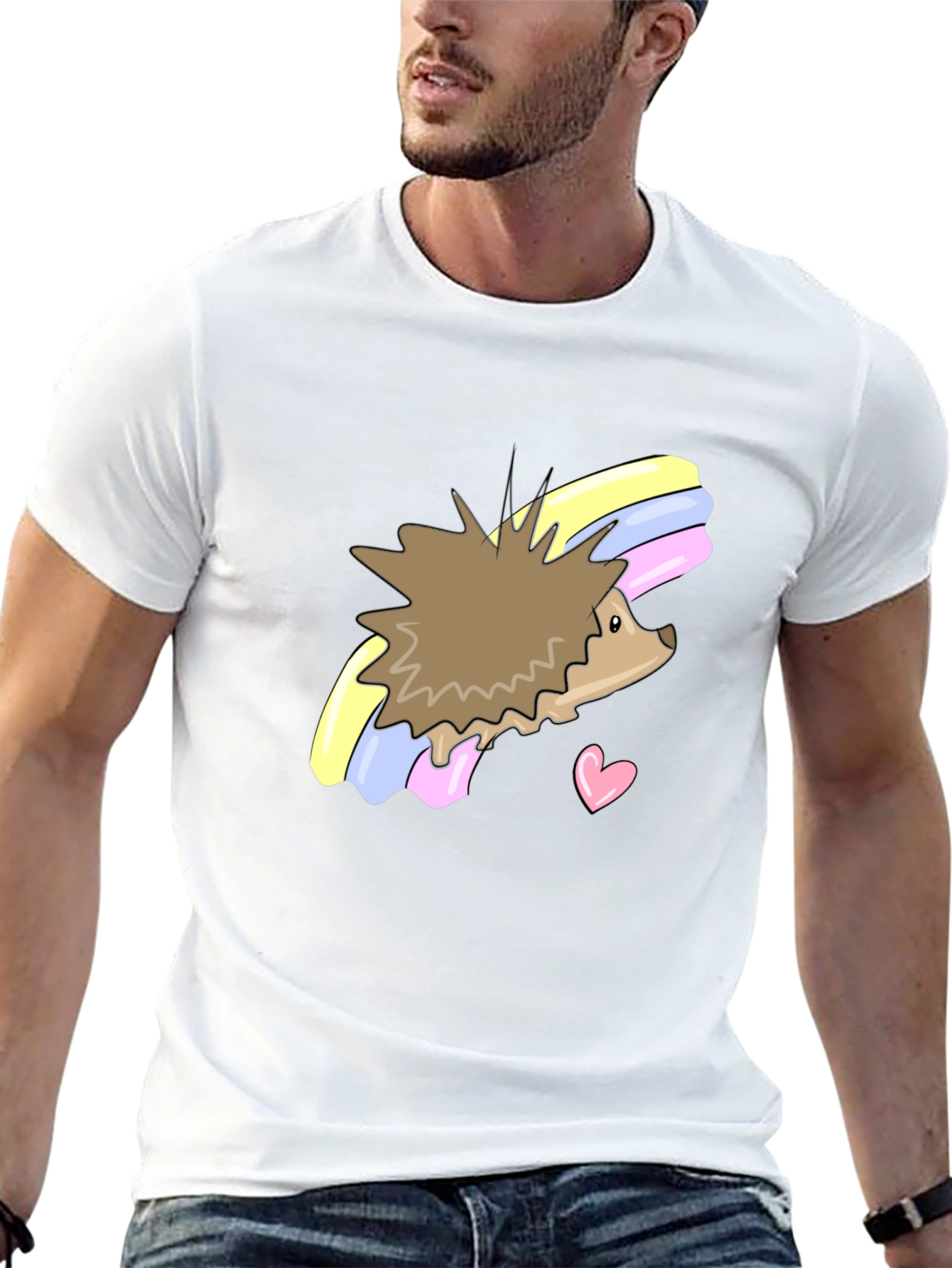 Black Cute Hedgehog Rainbow T-Shirt - Unisex view 13