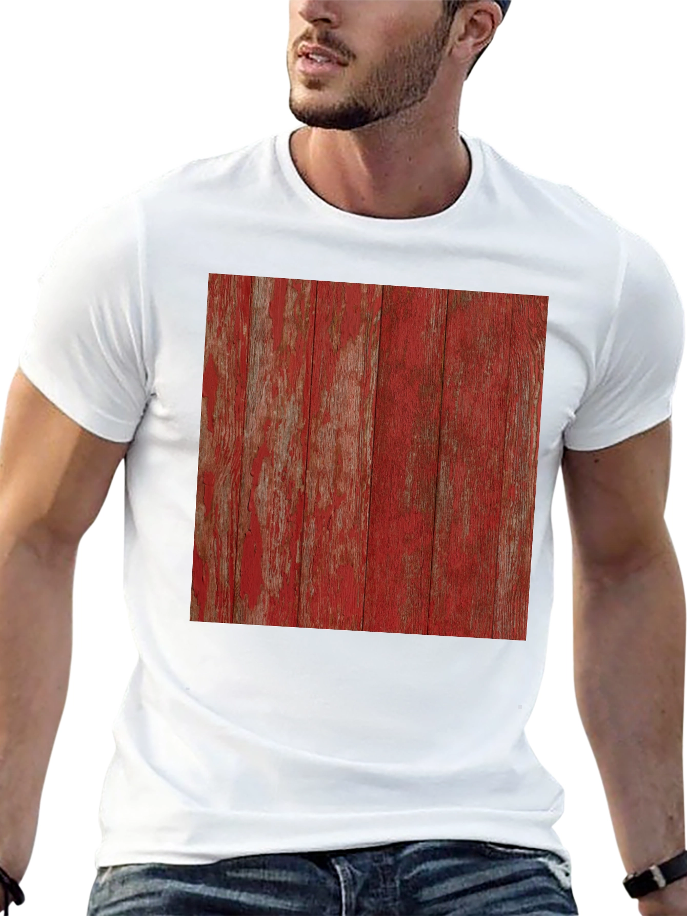 Black Rustic Red Wood Grain Graphic Tee - Short Sleeve view 13